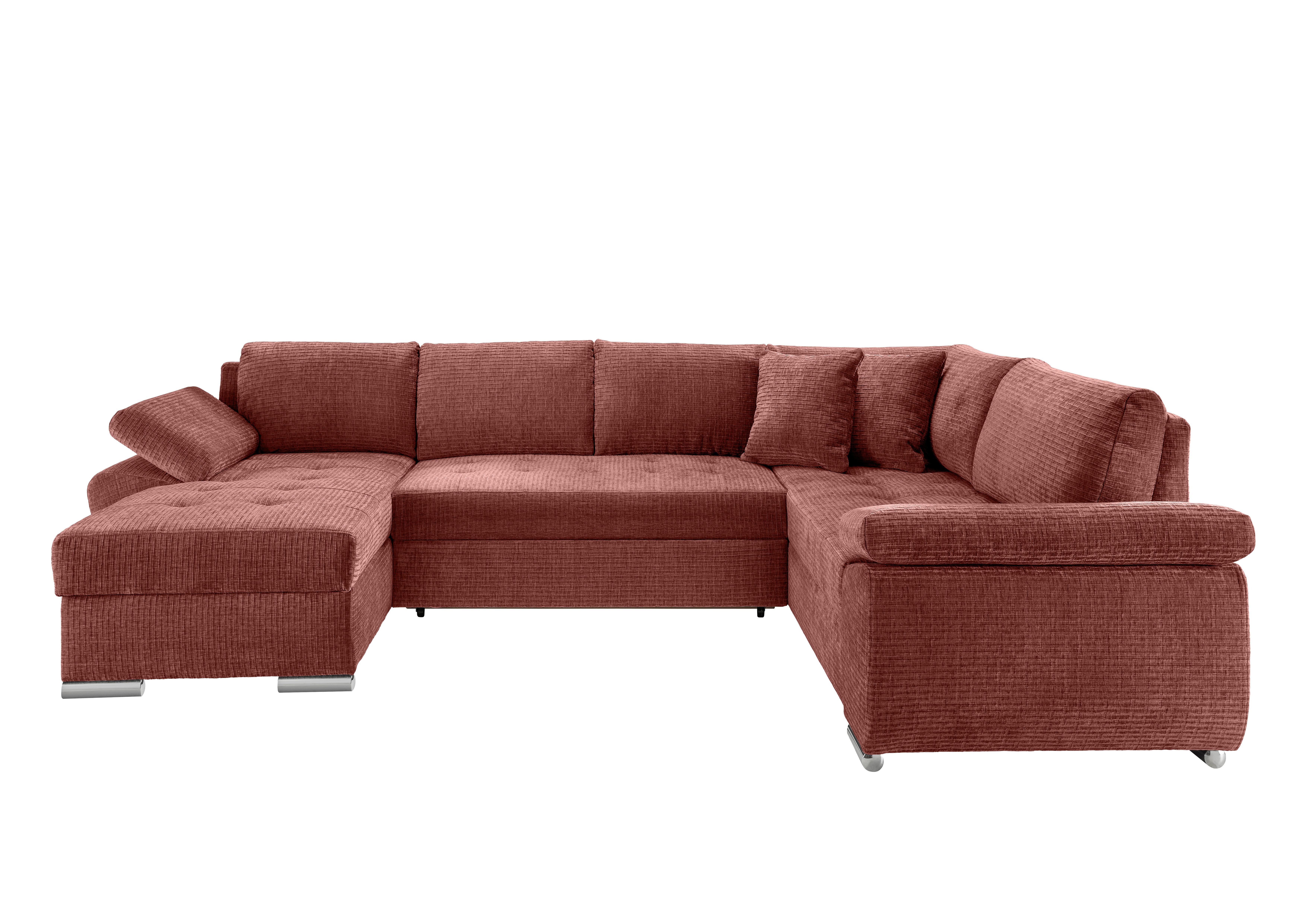 Wohnlandschaft Terana Koralle mit Schlaffunktion, Mikrofaser - Chromfarben/Koralle, KONVENTIONELL, Textil (157/305/219cm) - Livetastic