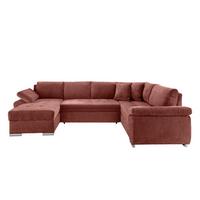 Wohnlandschaft Terana Koralle mit Schlaffunktion, Mikrofaser - Chromfarben/Koralle, KONVENTIONELL, Textil (157/305/219cm) - Livetastic