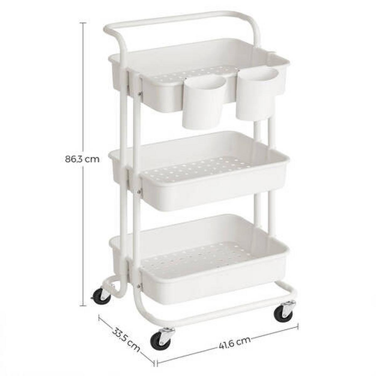 Allzweckwagen Songmics Mit 3 Fächern+2 Einhängefächer, Weiß - Weiß, Basics, Metall (41,6/33,5/86,3cm) - Boxxx