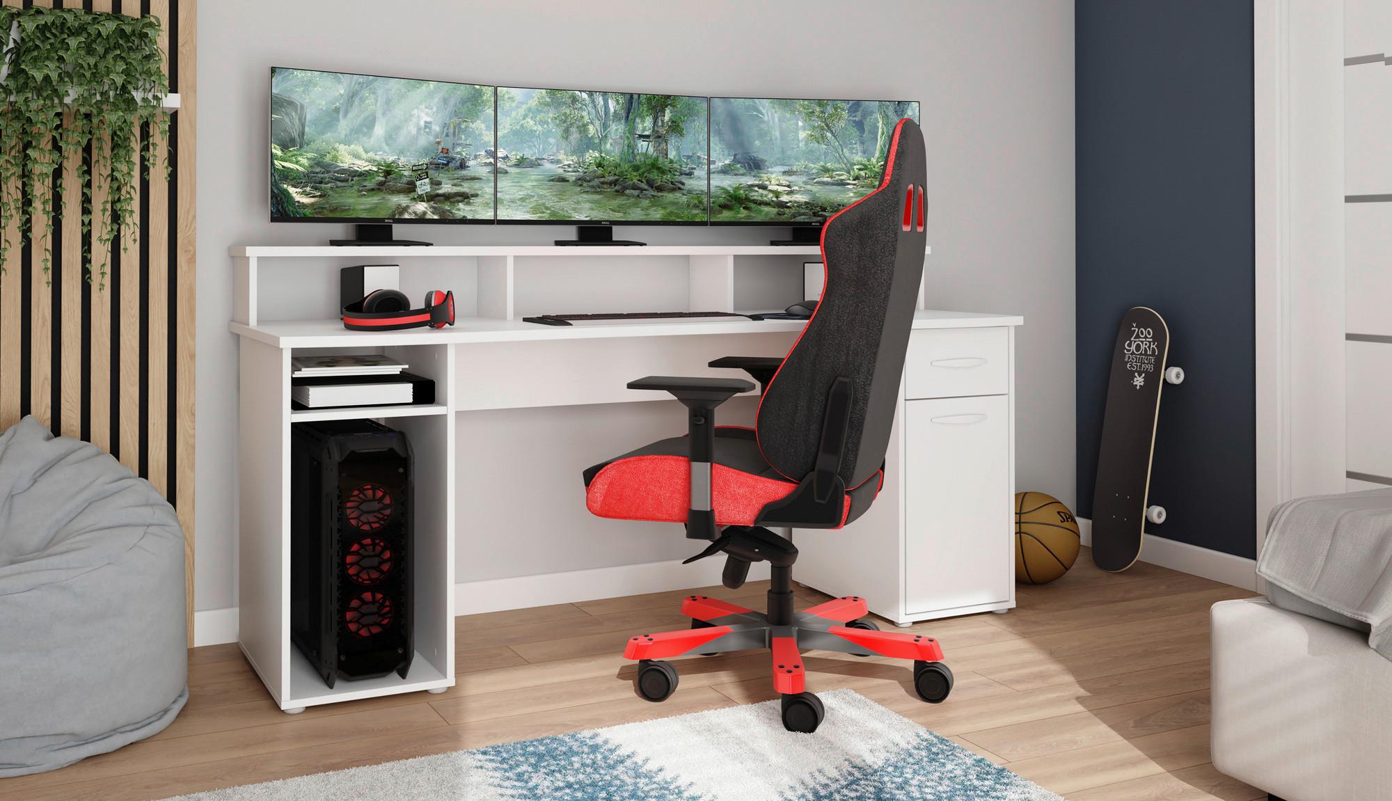 Schreibtisch mit Stauraum B 180 H 77 cm Fantastic, Weiß - Weiß, MODERN, Holzwerkstoff (180/65/93cm) - MID.YOU