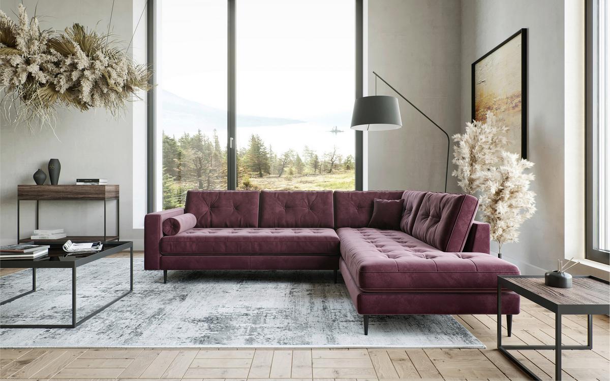 Ecksofa Scott - Edelstahlfarben/Weinrot, Design, Textil (205/259cm) - Livetastic