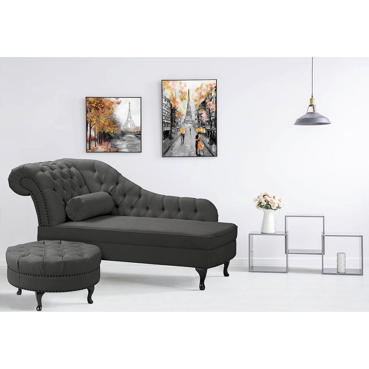 Récamiere Pako Dunkelgrau B: 185cm - Dunkelgrau/Braun, Design, Textil (185/93/75cm) - Livetastic