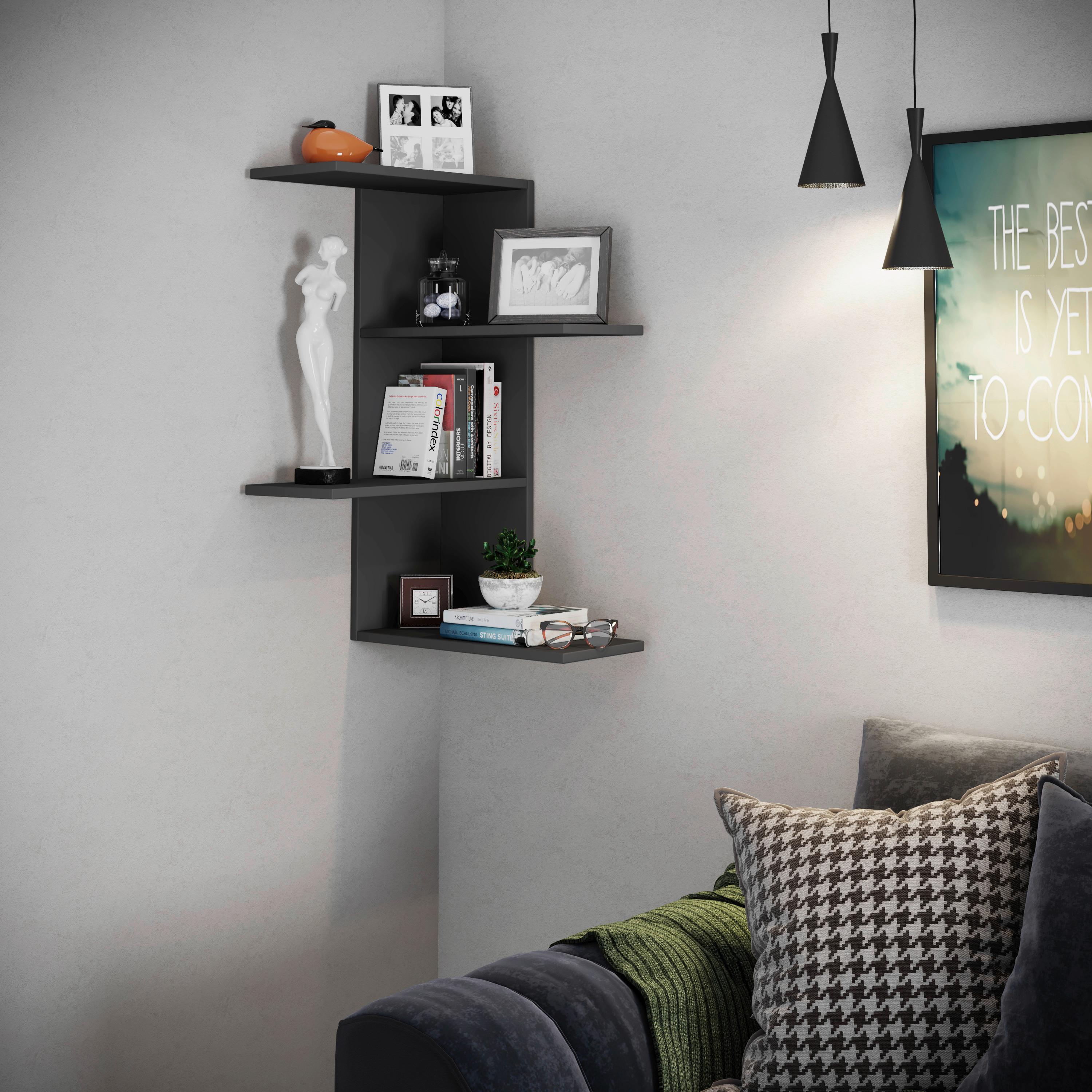 Nástenný regál BALOS čierny - čierna, Modern, kompozitné drevo (45/77/45cm) - MID.YOU