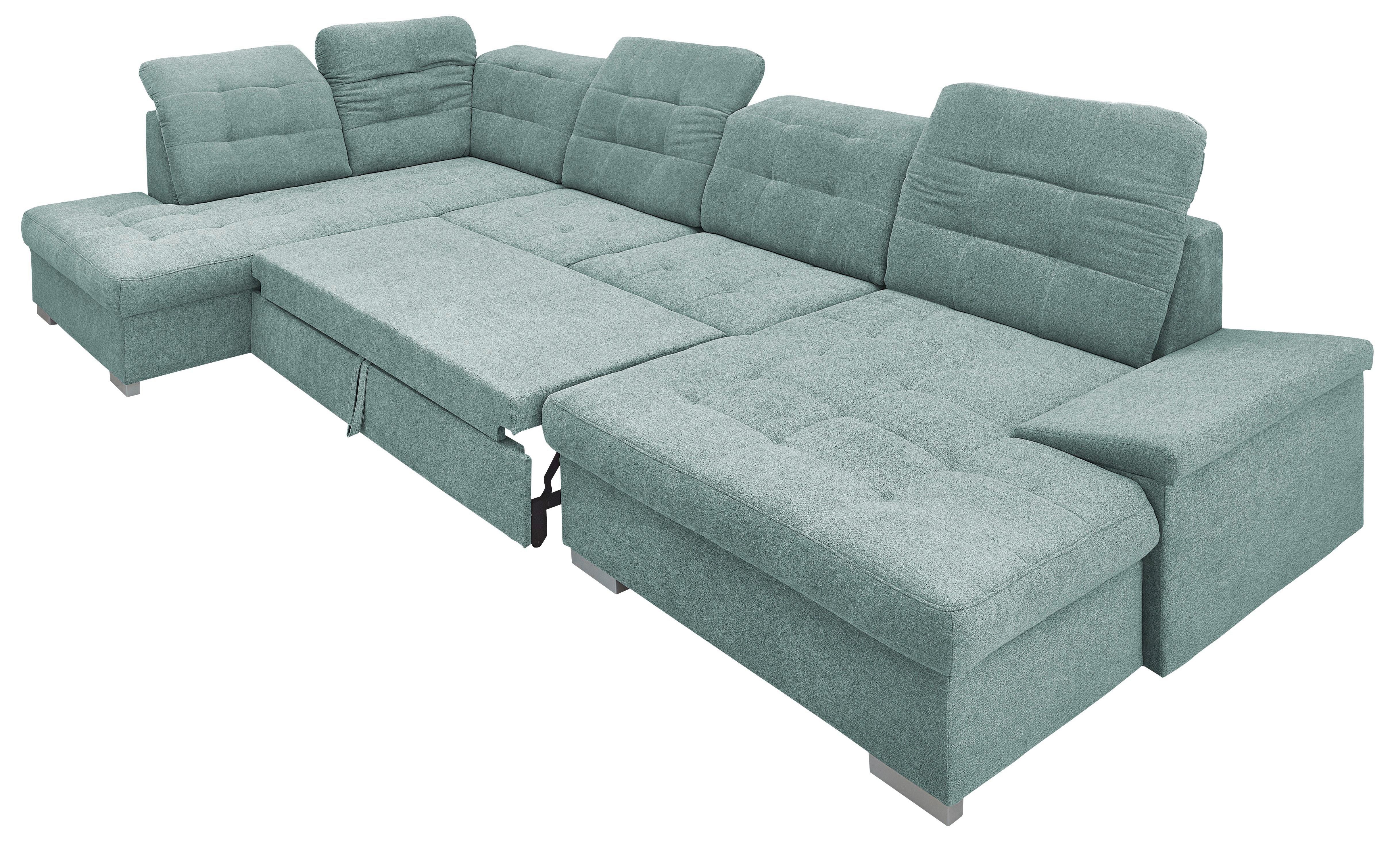 Wohnlandschaft Zira Mit Schlaffunktion Mintgrün - Chromfarben/Mintgrün, Design, Textil (212/330/169cm) - Livetastic