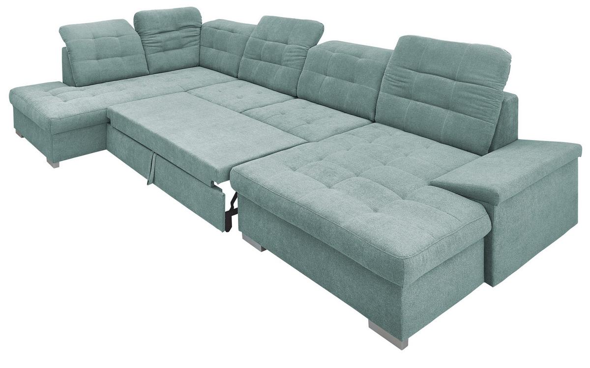 Wohnlandschaft Zira Mit Schlaffunktion Mintgrün - Chromfarben/Mintgrün, Design, Textil (212/330/169cm) - Livetastic