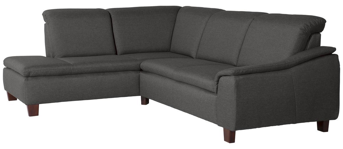 Ecksofa Aaron Anthrazit Flachgewebe - Anthrazit/Nussbaumfarben, Design, Textil (247/82/187cm) - Max Winzer
