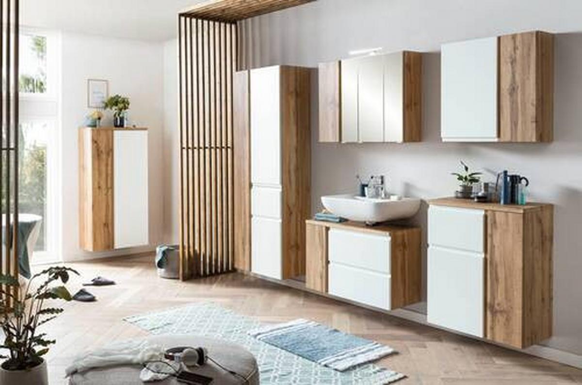 Badezimmer Hochschrank Varese Bxh 65x180 Cm Weiß/eiche Dekor - Eiche Wotan/Weiß, MODERN, Holzwerkstoff (65/180/35cm) - Held