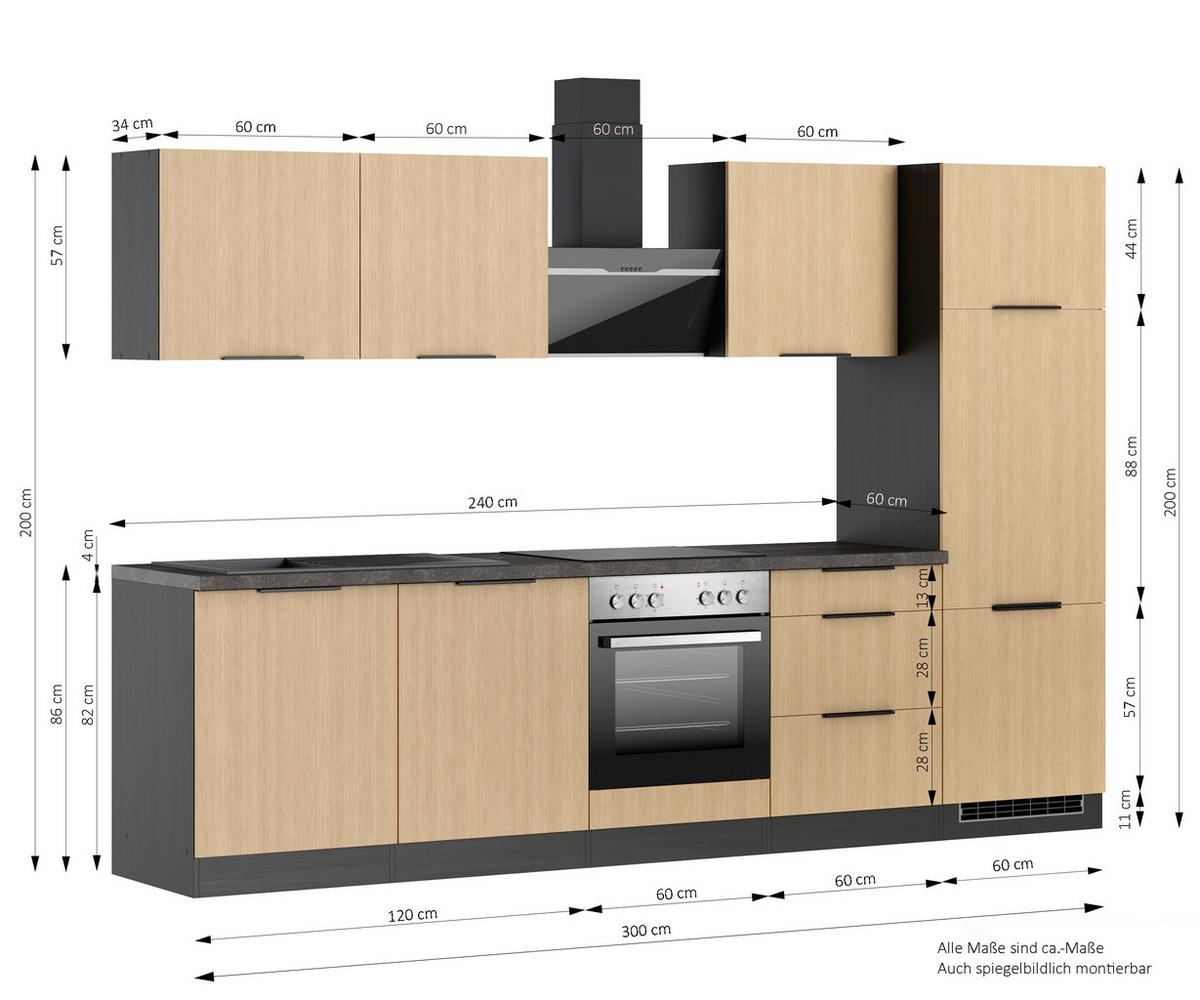 Küchenblock Glasgow Eichefarben/graphit B: 300 Cm - Eichefarben/Graphitfarben, LIFESTYLE, Holzwerkstoff (300cm) - Held
