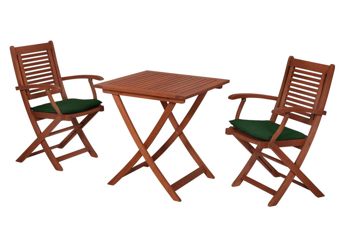 Gartentischgruppe Cordoba 3 -teilig. Grün/Naturfarben - Eukalyptusholzfarben/Grün, KONVENTIONELL, Holz/Textil - Gardenson