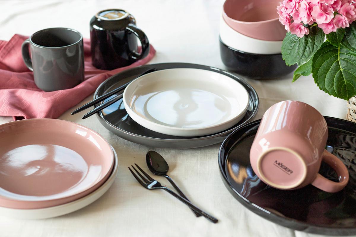Kombiservice Alenia Steinzeug 4 Personen Geschirr Set - Rosa, Basics, Keramik - Mäser