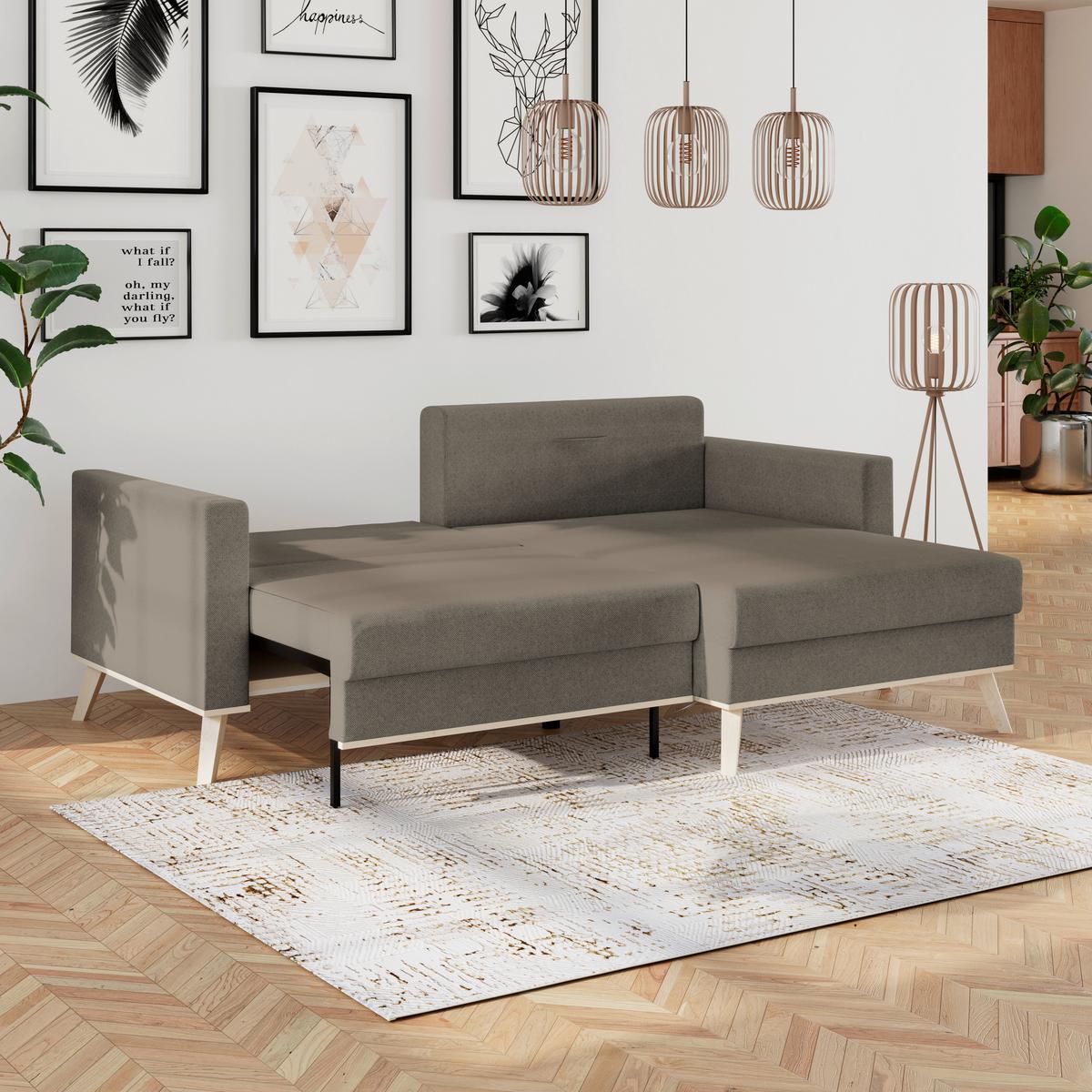 Ecksofa Carini - Hellbraun/Eichefarben, Basics, Textil (222/152cm)