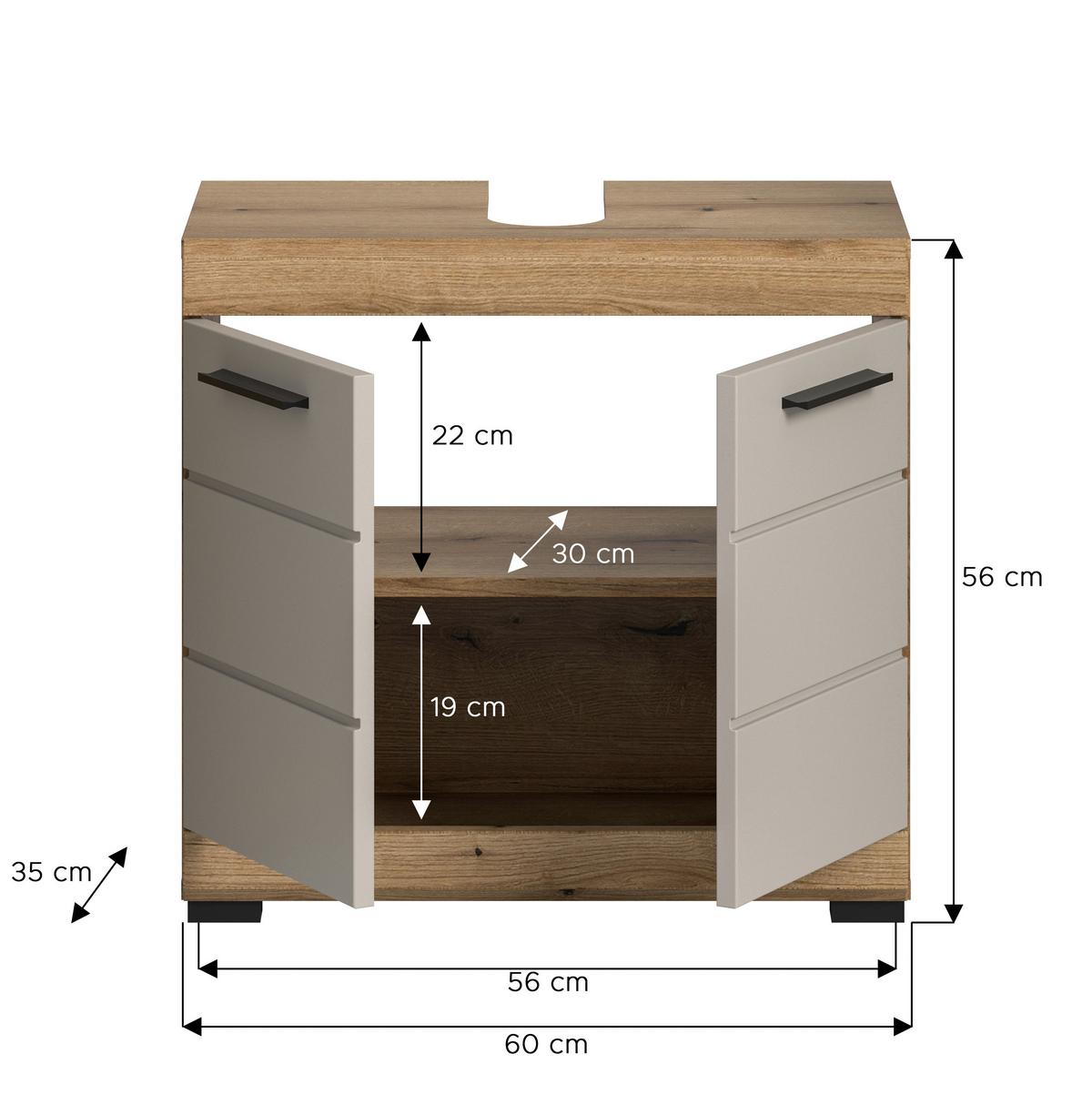Waschbeckenunterschrank Scout Kaschmir/Naturfarben B: 60 cm - Kaschmir/Schwarz, MODERN, Holzwerkstoff (60/56/34cm) - MID.YOU