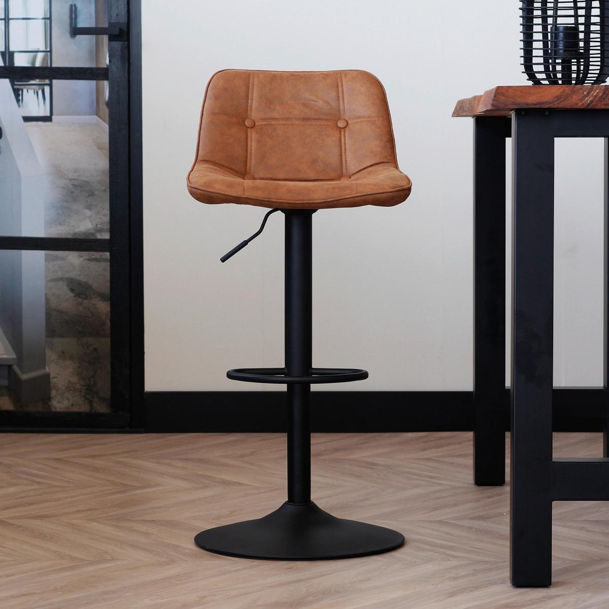 Barhocker-Set Ezra - Cognac/Schwarz, LIFESTYLE, Textil/Metall (49/87/43cm) - MID.YOU