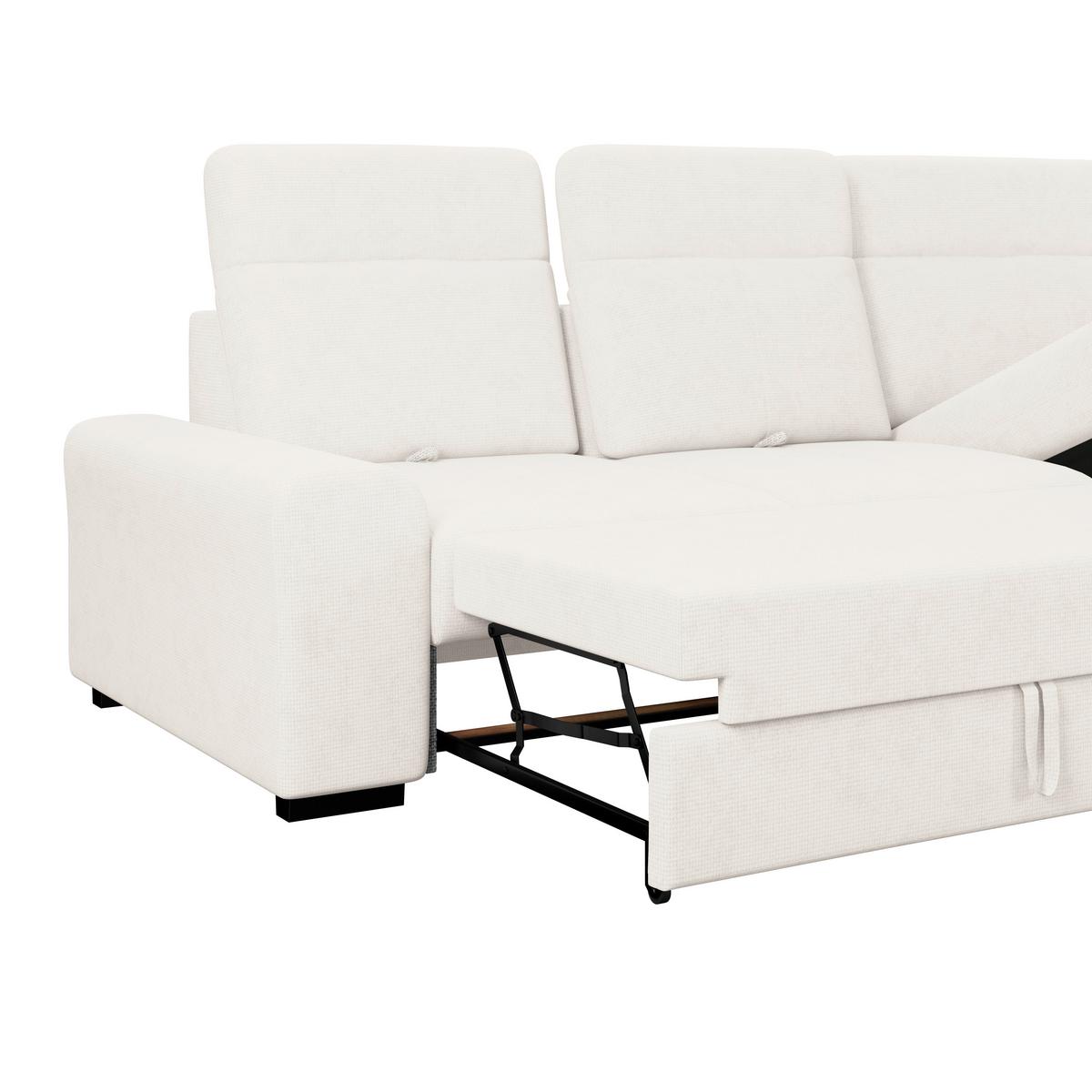 Ecksofa mit Bettfunktion Malaga new Chenille creme - Creme/Schwarz, KONVENTIONELL, Textil (286/203cm) - Ondega