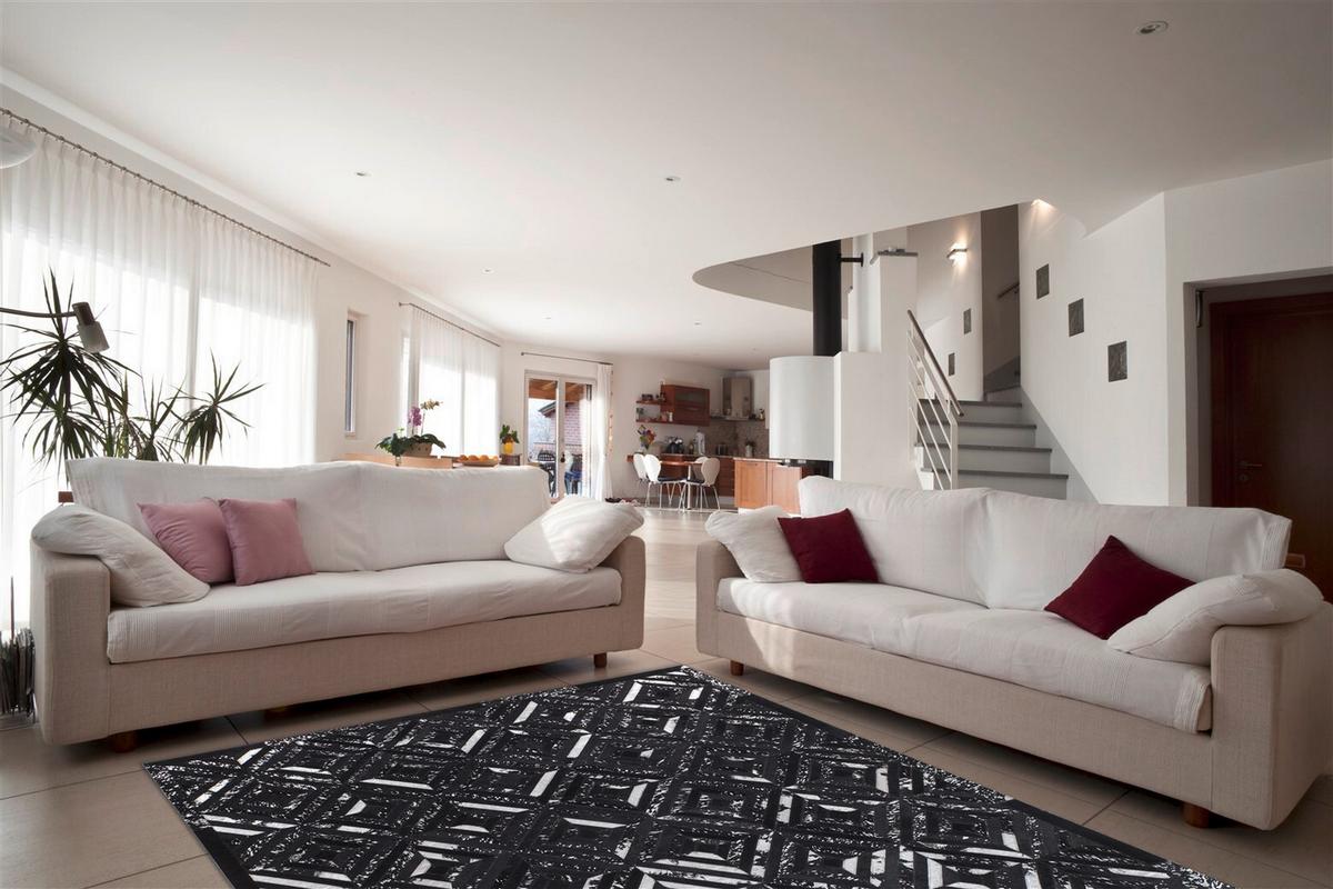 Flachwebteppich, 80x150 cm Spark 410 Schwarz / Silber - Silberfarben/Schwarz, Basics, Leder (80/150cm) - Novel