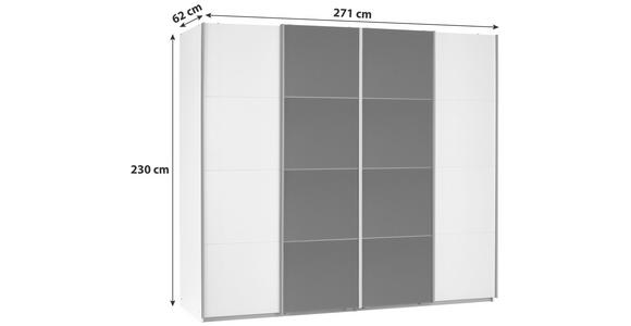 Schwebetürenschrank mit Glas 271cm Bensheim, Weiß/Basalt - Dunkelgrau/Eichefarben, MODERN, Glas/Holzwerkstoff (271/230/62cm) - James Wood