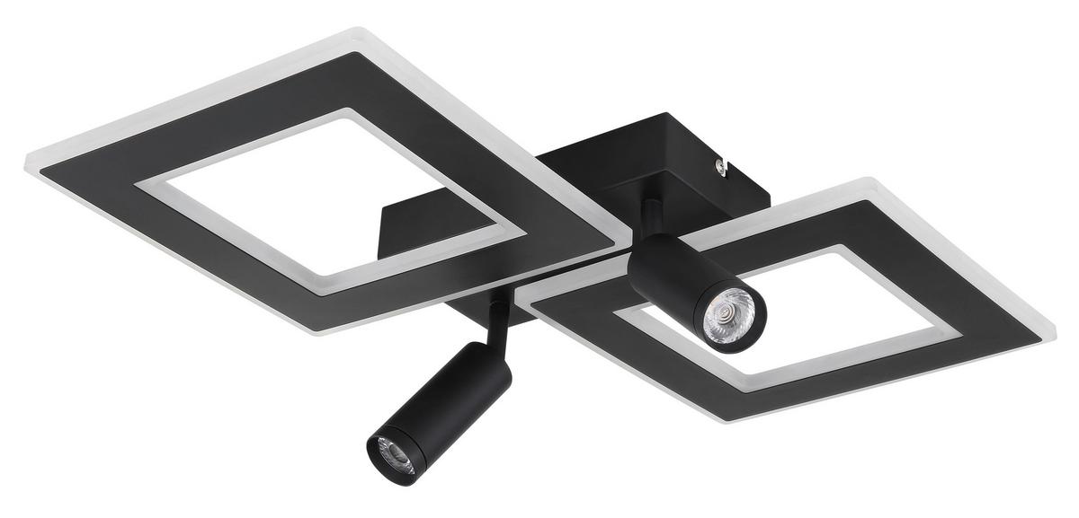LED-Deckenleuchte L: 54 cm, 1-Flammig - Opal/Schwarz, Design, Kunststoff/Metall (54/41/11,5cm) - Globo