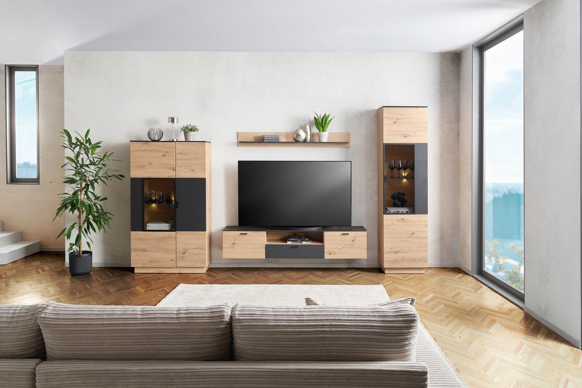 Tv-szekrény Tonale - Artisan tölgy/szürke, Modern, faalapú anyag (180/36/40cm)