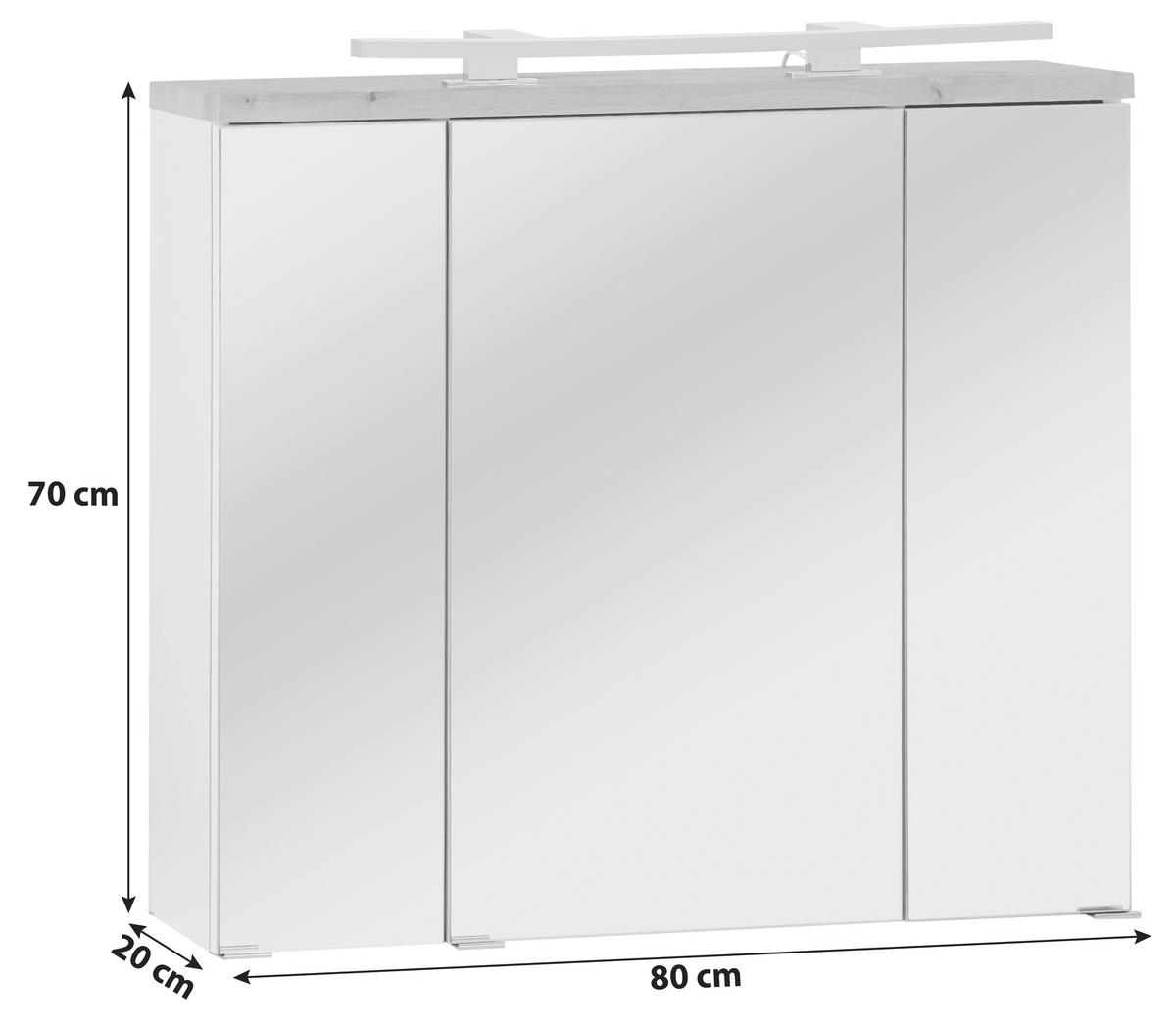 Spiegelschrank Marbella Mit Led 3-Türig Bht: 80x70x20 Cm - Weiß, MODERN, Glas/Holzwerkstoff (80/70/20cm)