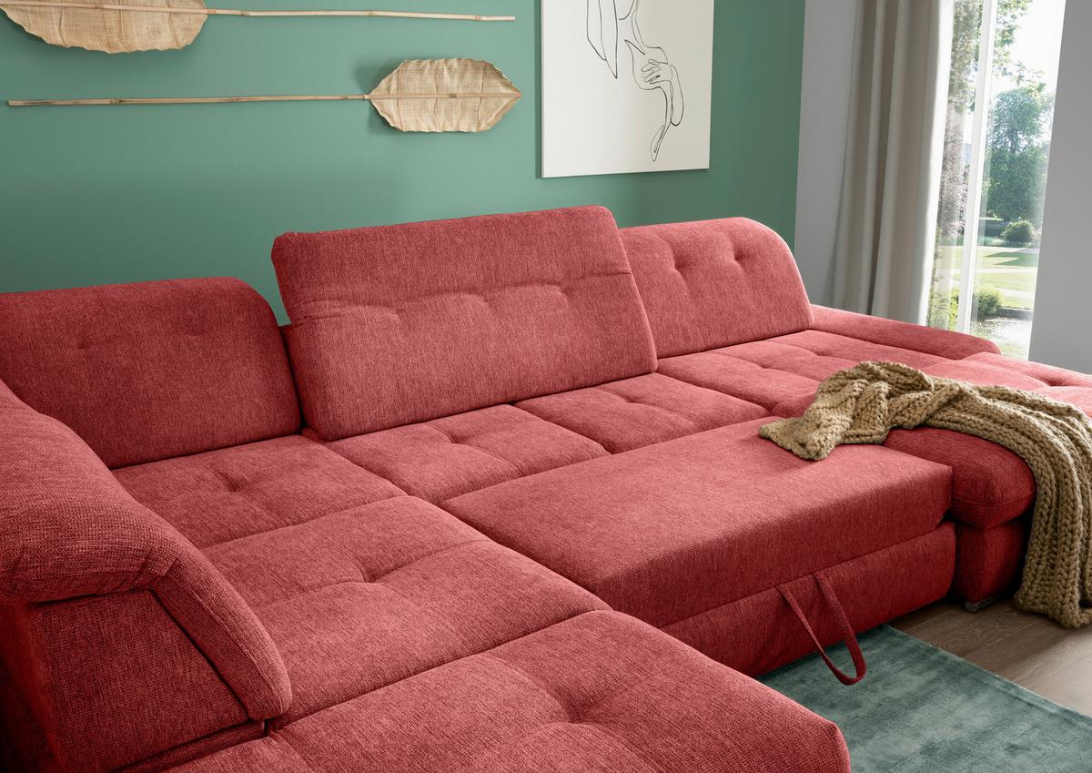 Wohnlandschaft Dalida Rot U: 254x376x195 Cm - Chromfarben/Rot, MODERN, Textil (254/376/195cm) - Livetastic