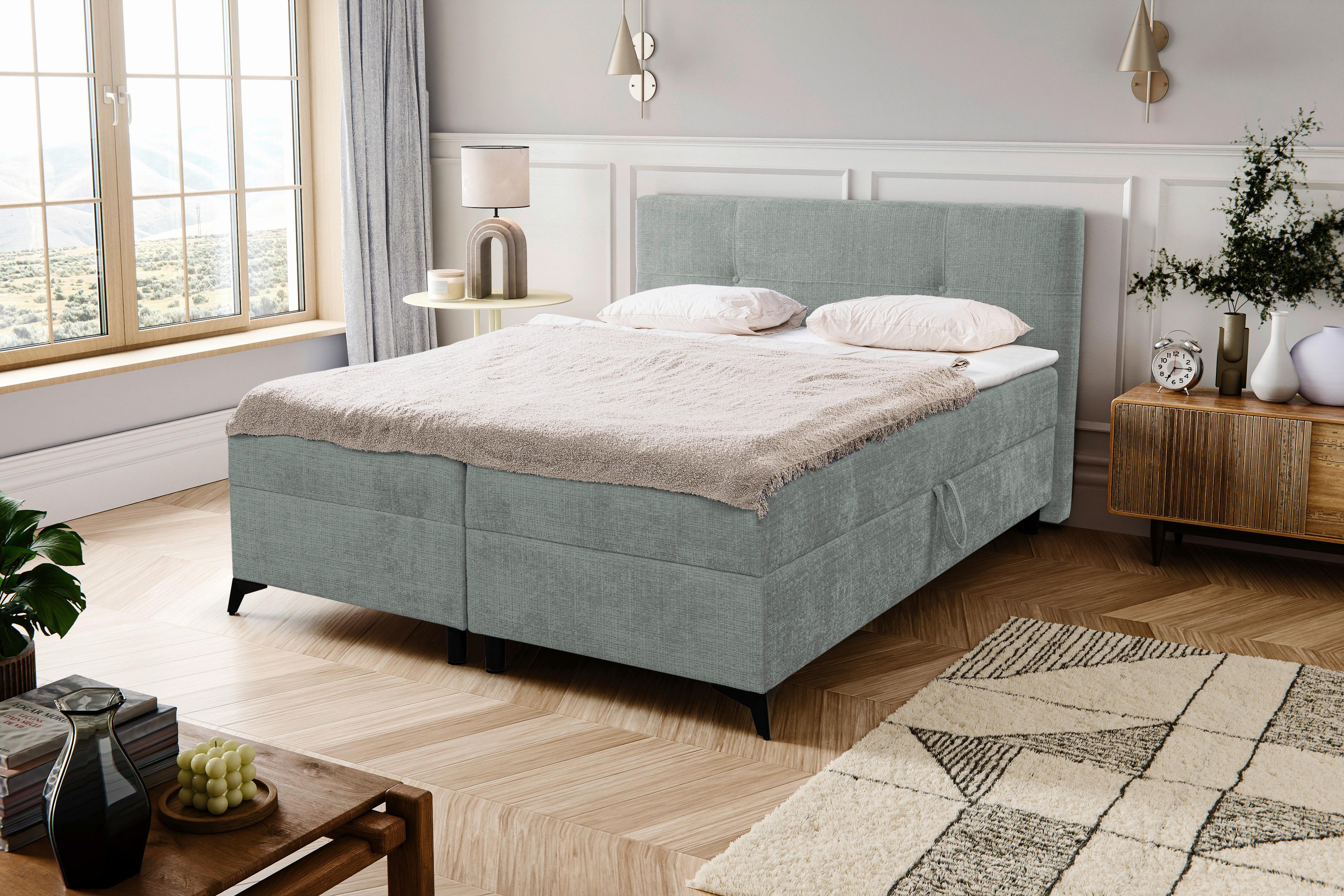 Boxbett mit Bettkasten Haga Grau 180x200 cm - Schwarz/Grau, MODERN, Holz/Kunststoff (180/200cm) - MID.YOU