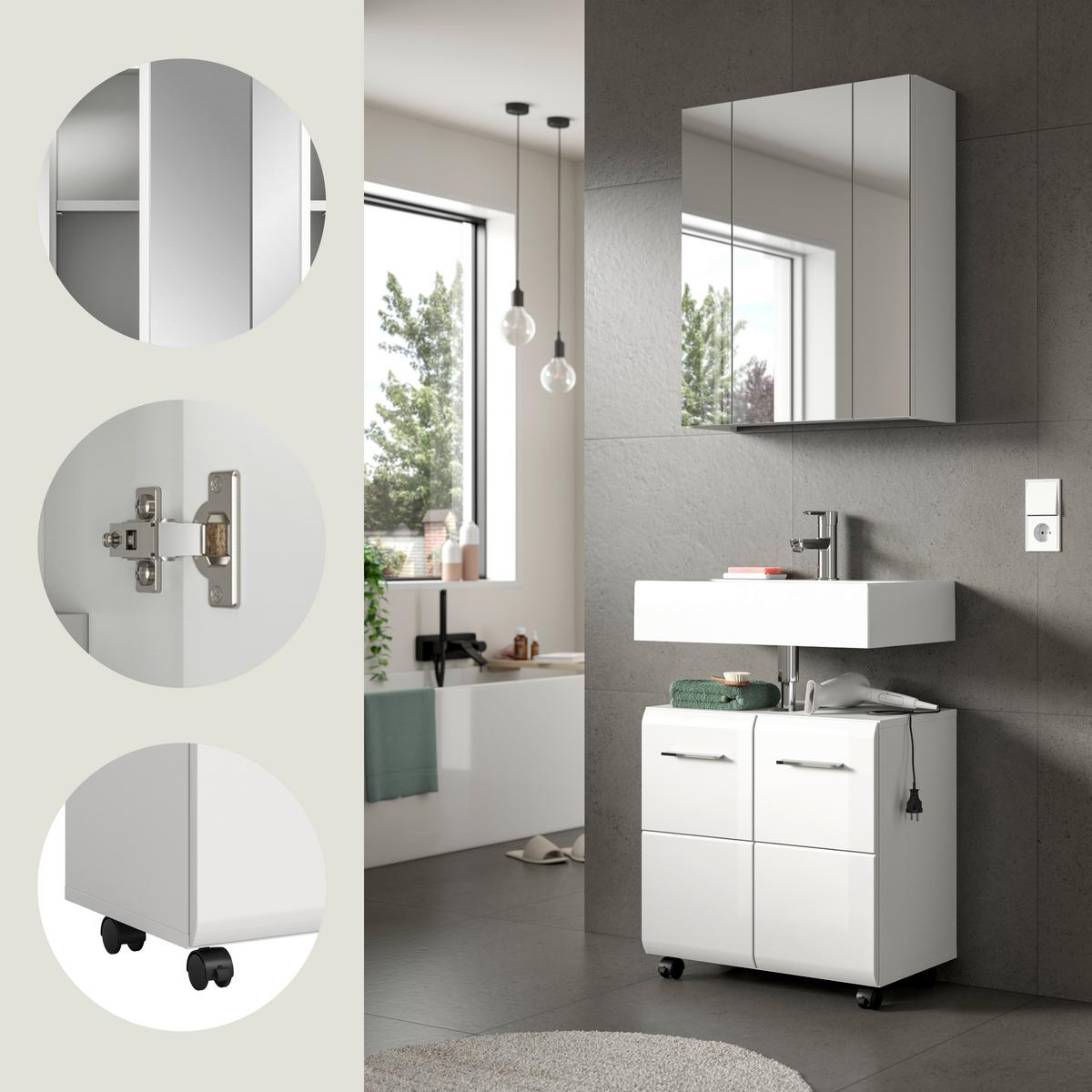 BADEZIMMER Ice Weiß/Weiß HG B: 60cm - Weiß Hochglanz/Schwarz, Trend, Glas/Holzwerkstoff (60cm) - MID.YOU