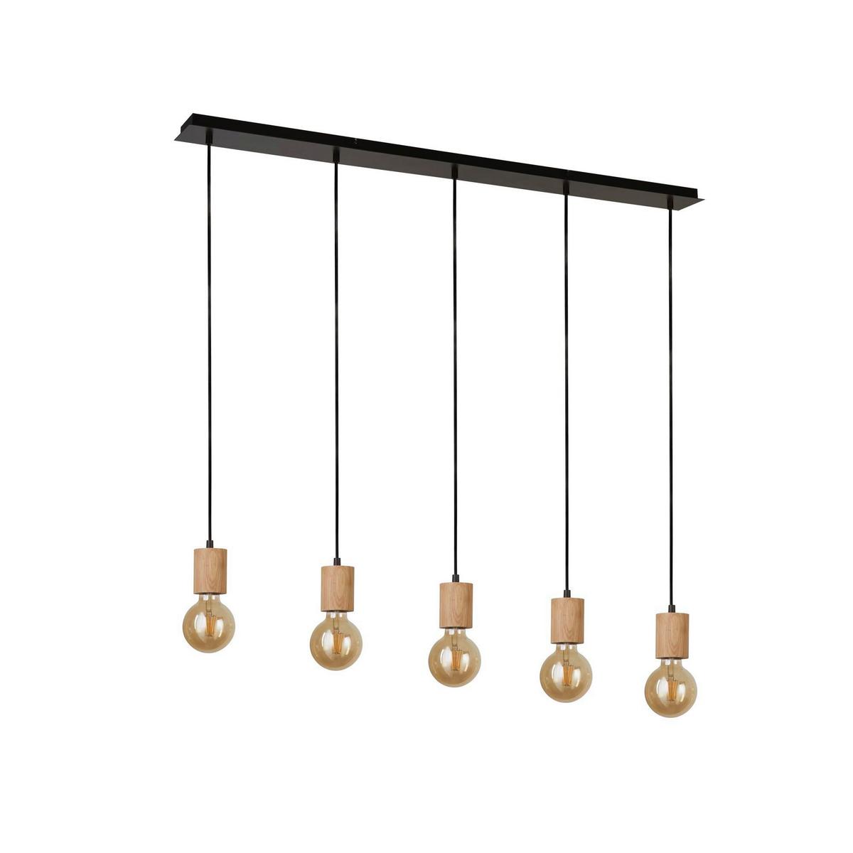 Hängeleuchte 50212-5na - Schwarz/Naturfarben, Natur, Holz/Metall (10/9/115cm)