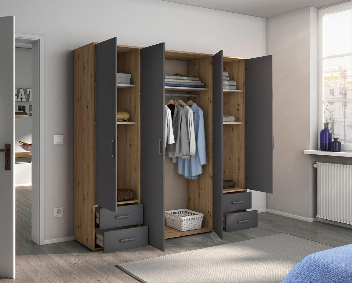 Drehtürenschrank Voyager Eiche Artisan,grau B: 187 cm - Eiche Artisan/Grau, MODERN, Holzwerkstoff (187/194/53cm) - Rauch Möbel