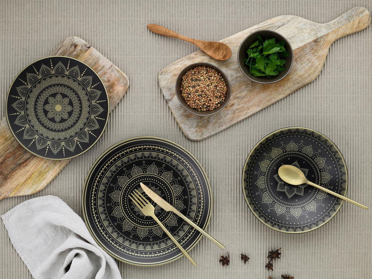 Tafelservice Keramik 4 Personen Geschirr Set - Goldfarben/Schwarz, Keramik (31,5/31,5/37cm) - Creatable