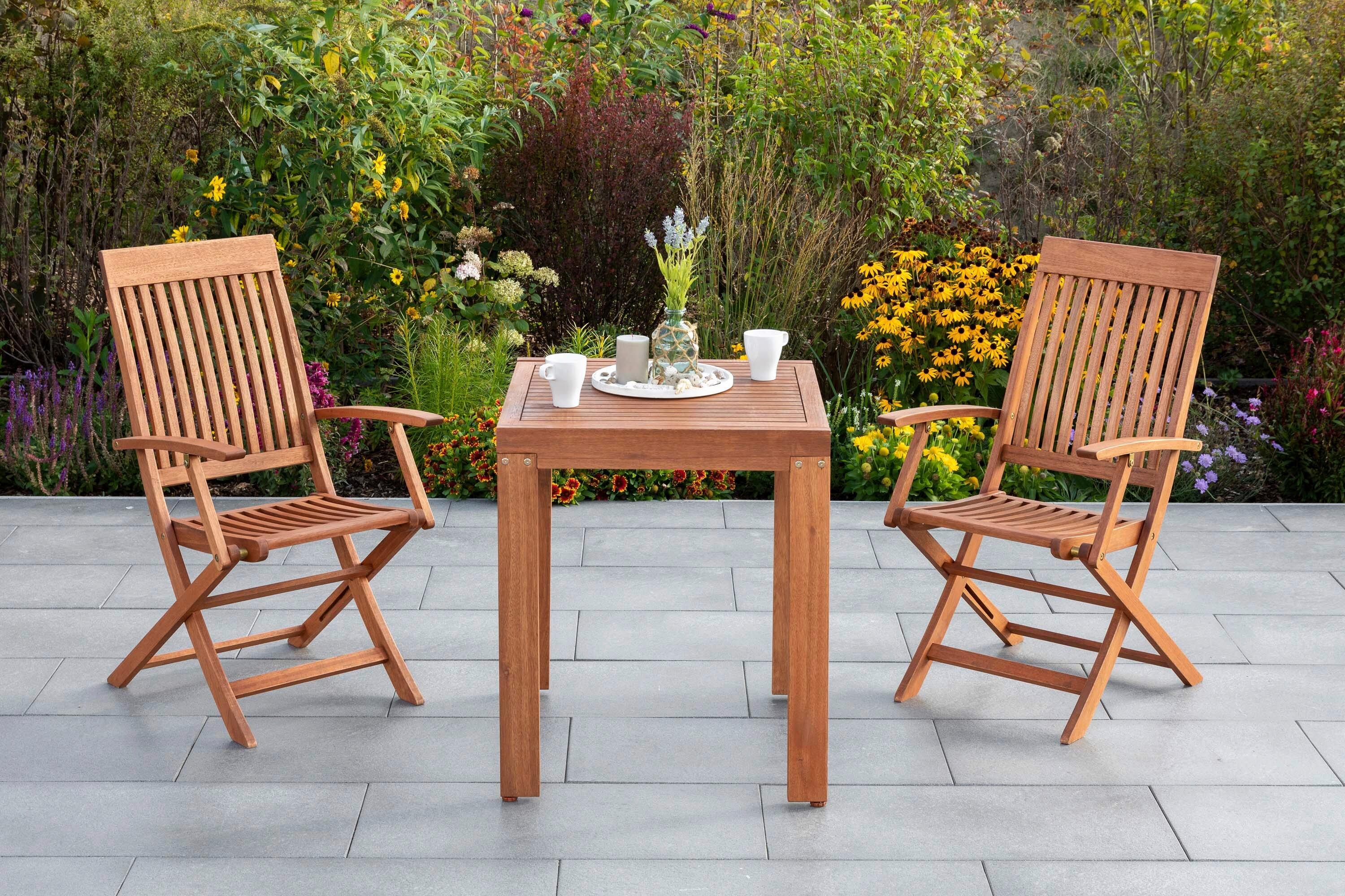 Gartentischgruppe Comodoro 3 tlg. Naturfarben - Eukalyptusholzfarben, KONVENTIONELL, Holz - Gardenson