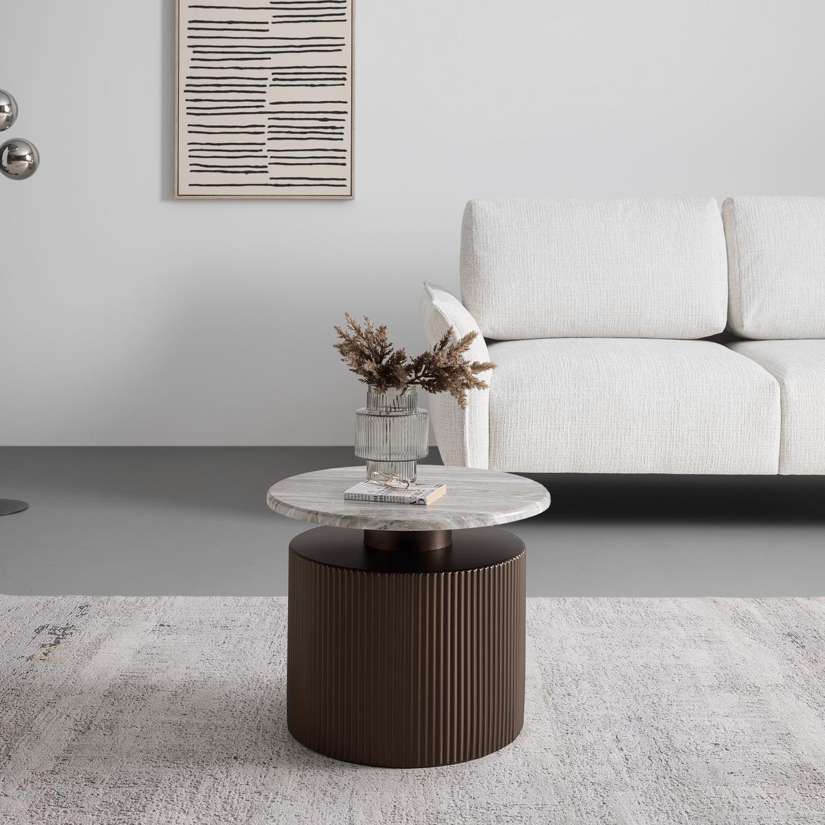 KONFERENČNÝ STOLÍK SOLCO -TREND- - bronzová/prírodná farba, Lifestyle, kov/kompozitné drevo (46/41cm) - Premium Living