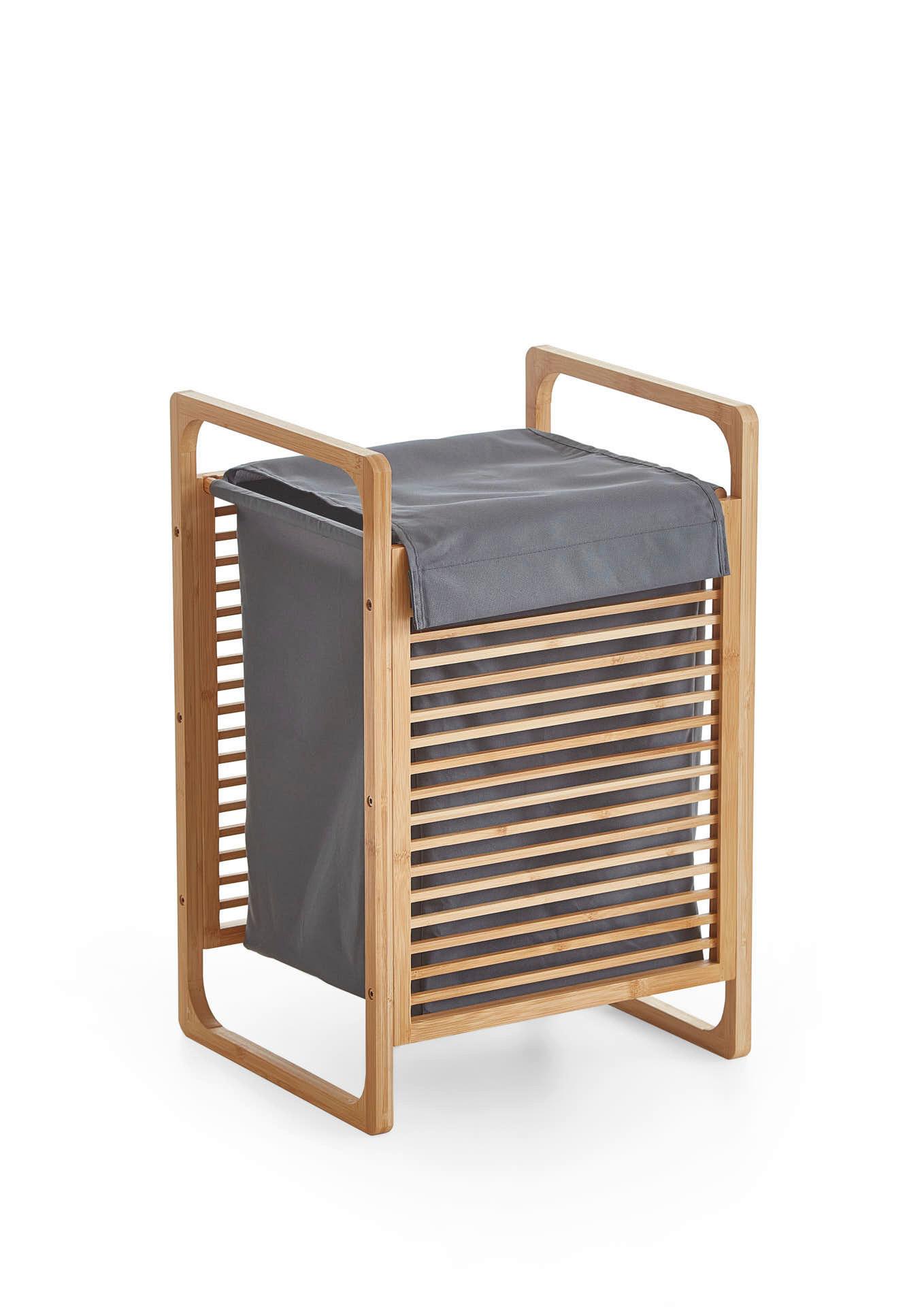 Wäschekorb Grau/Eichefarben B: 31,8 cm - Eichefarben/Grau, Design, Holzwerkstoff/Textil (31,8/75,5/60,6cm) - MID.YOU