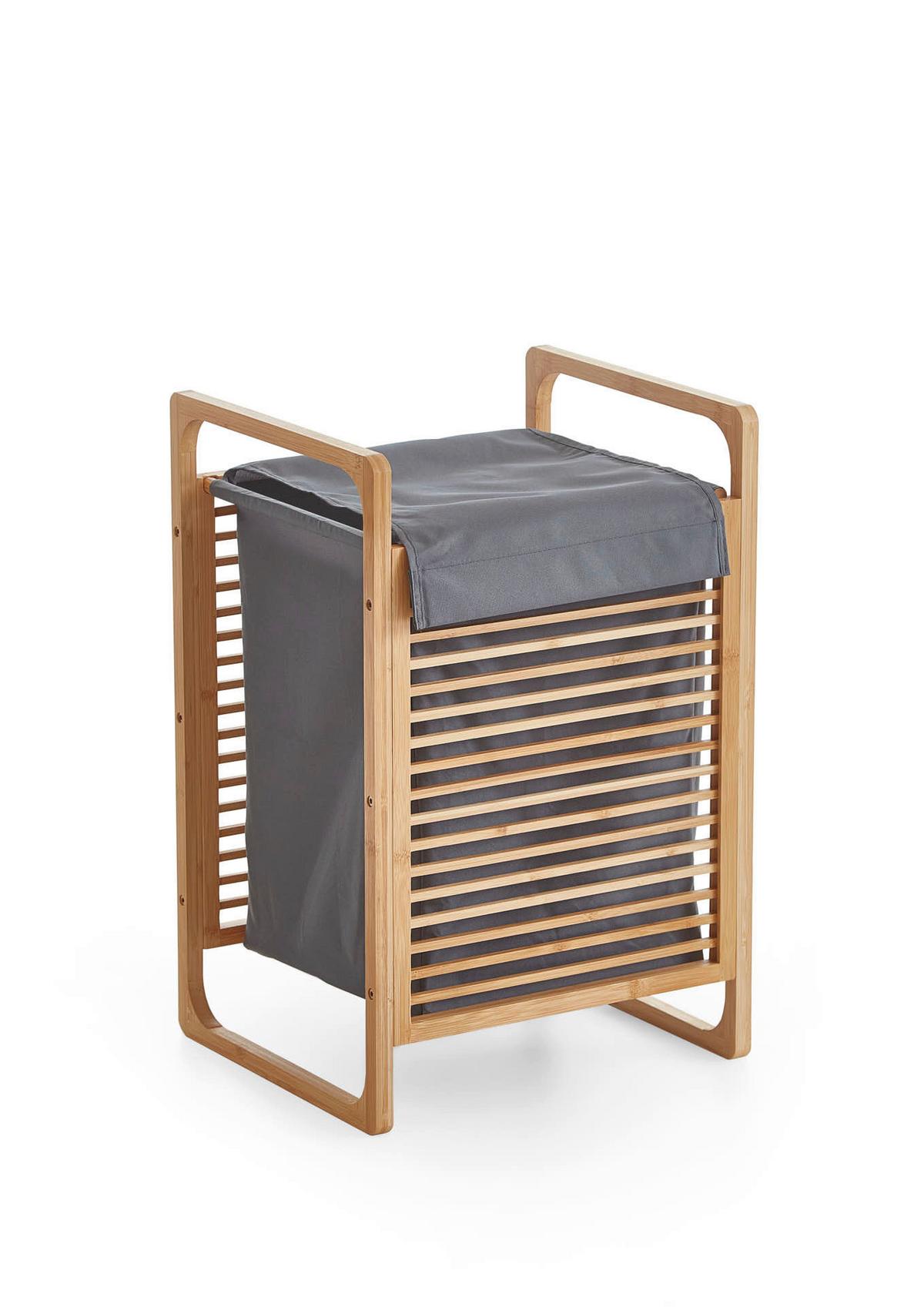 Wäschekorb Grau/Eichefarben B: 31,8 cm - Eichefarben/Grau, Design, Holzwerkstoff/Textil (31,8/75,5/60,6cm) - MID.YOU