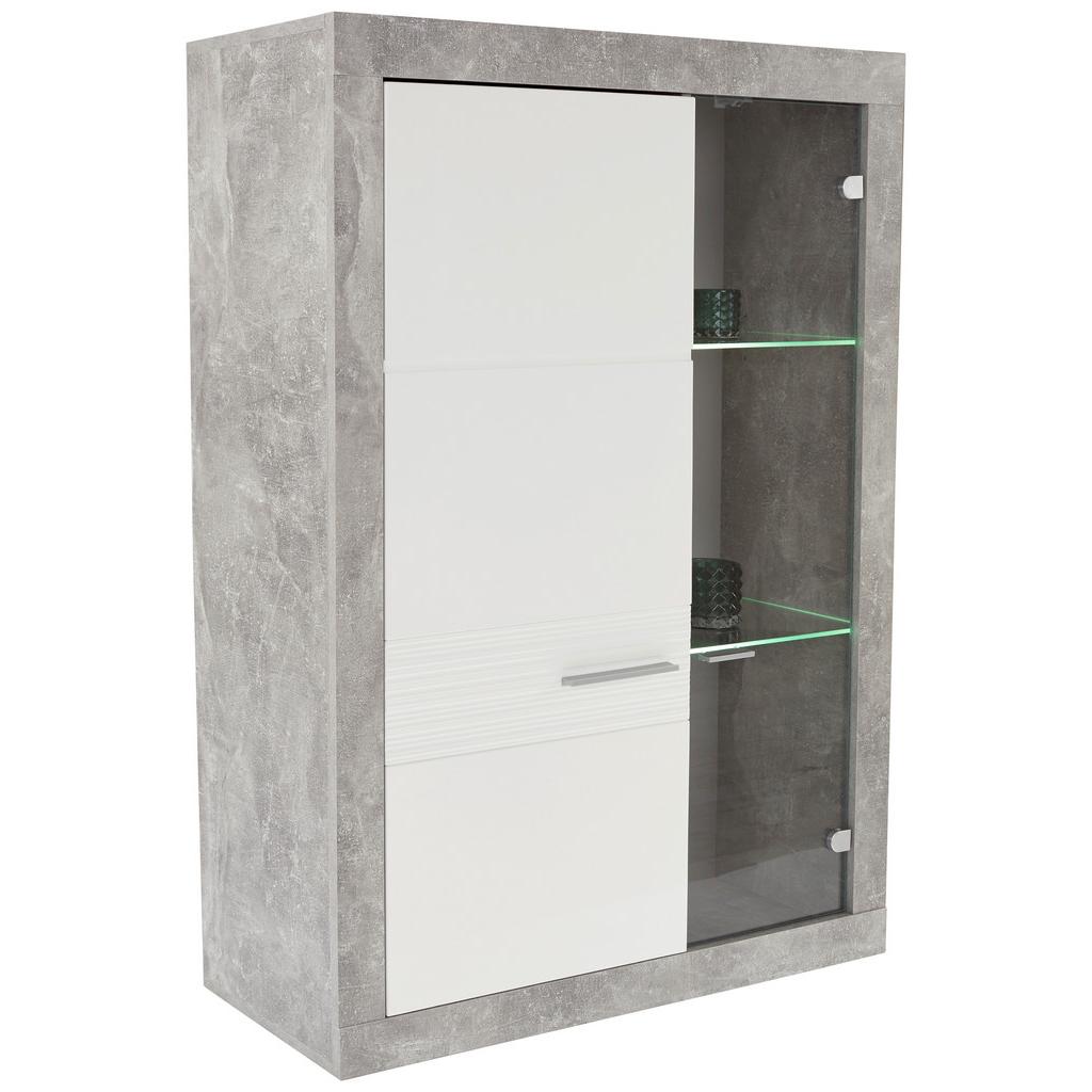 Vitrine Malta B: 96 cm Mit Beleuchtung Betonoptik/Weiß