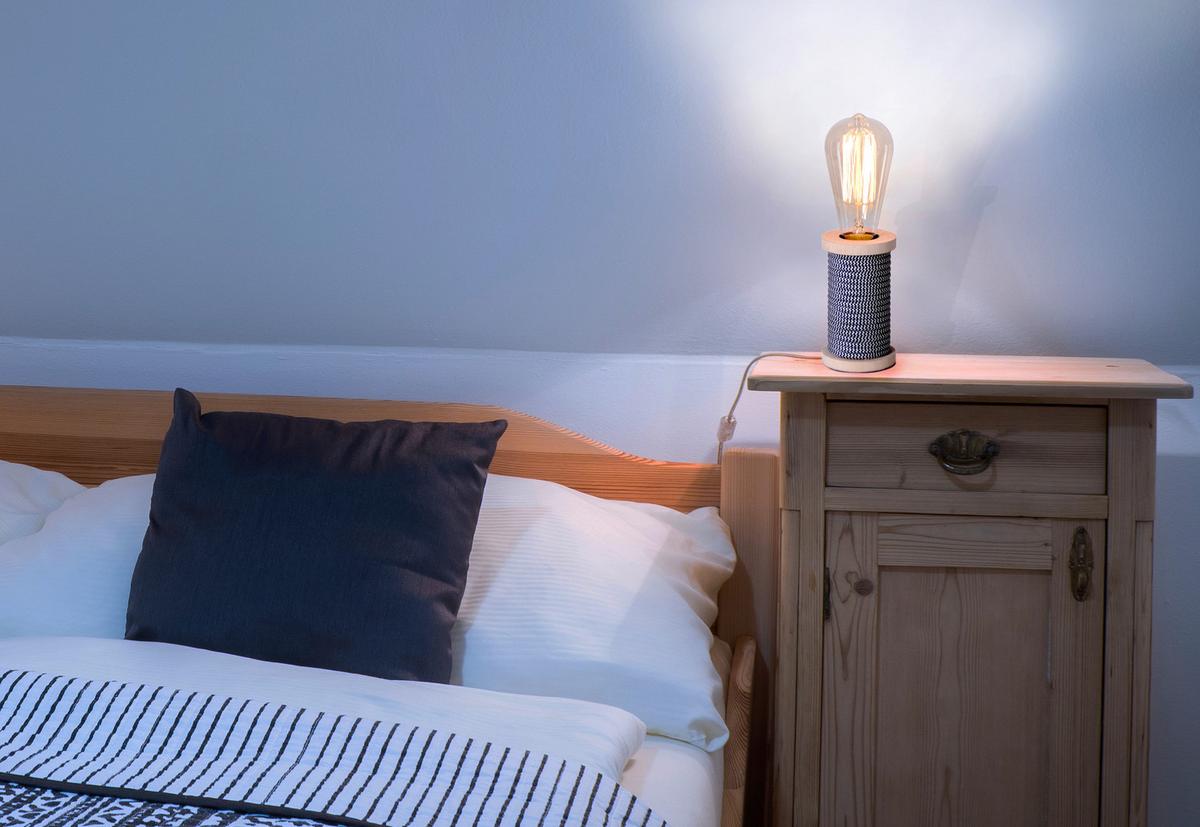 Tischlampe Max Schwarz/weiß Mit Kippschalter - Schwarz/Naturfarben, Design, Holz/Textil (7/12cm) - Näve