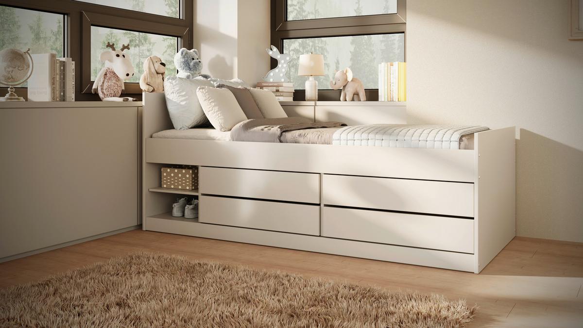 Kinder-/Juniorbett Leon Weiß B: 90cm - Birkefarben/Weiß, MODERN, Holz/Holzwerkstoff (90/200cm) - MID.YOU