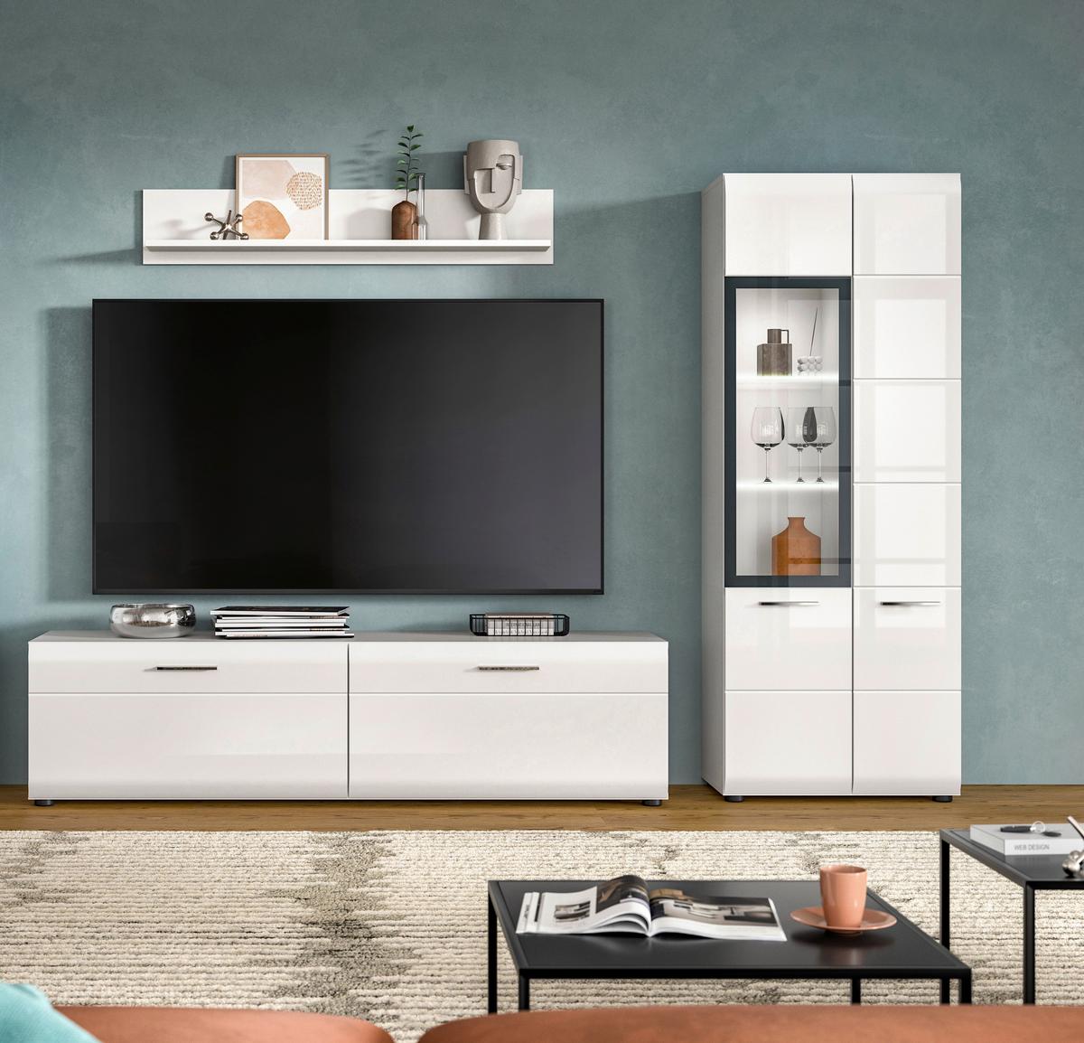Szekrénysor Ice - fehér/magasfényű fehér, Design, faalapú anyag (235/160/41cm) - Livetastic