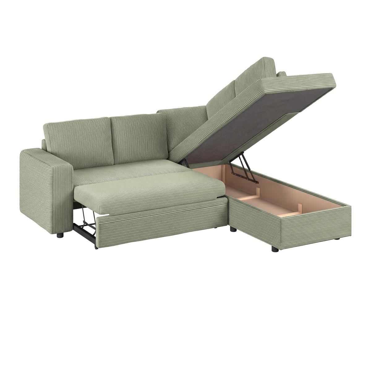 Ecksofa mit Schlaffunktion Toulouse Cord kaki, 224x206cm - Khaki/Schwarz, Trend, Holz/Holzwerkstoff (224/206cm)