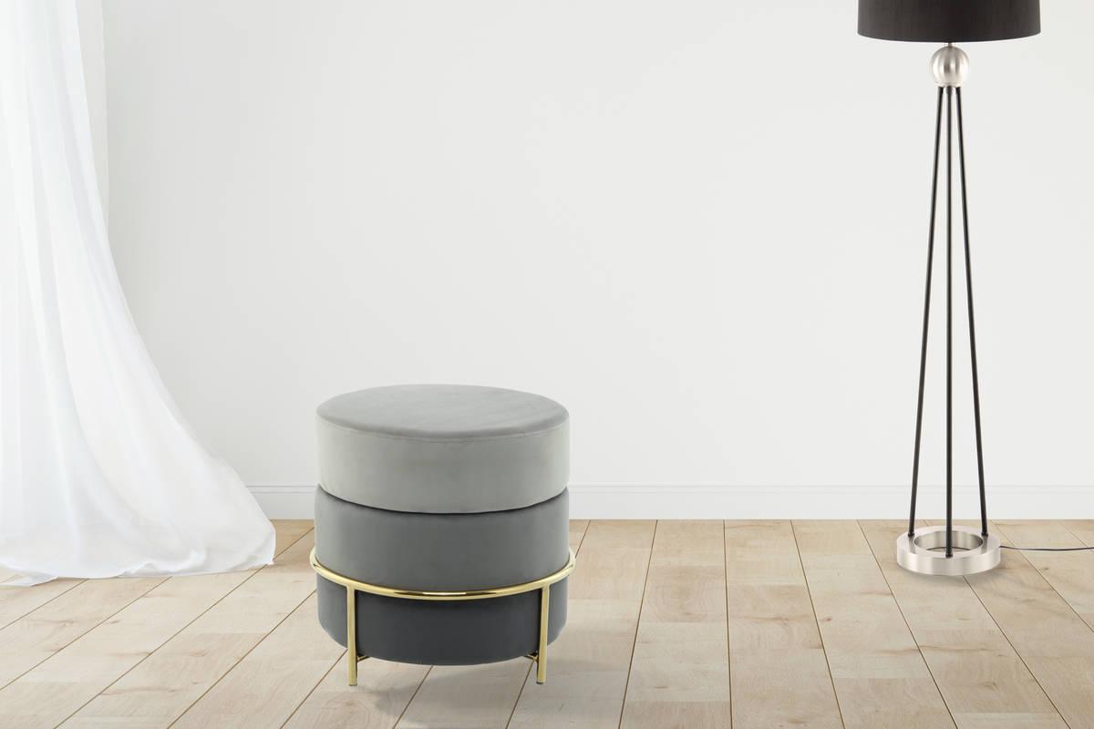 Hocker Pouf Samt Grau H: 46 cm Rund - Goldfarben/Grau, Basics, Holzwerkstoff/Textil (48,5/46/48,5cm) - Kayoom
