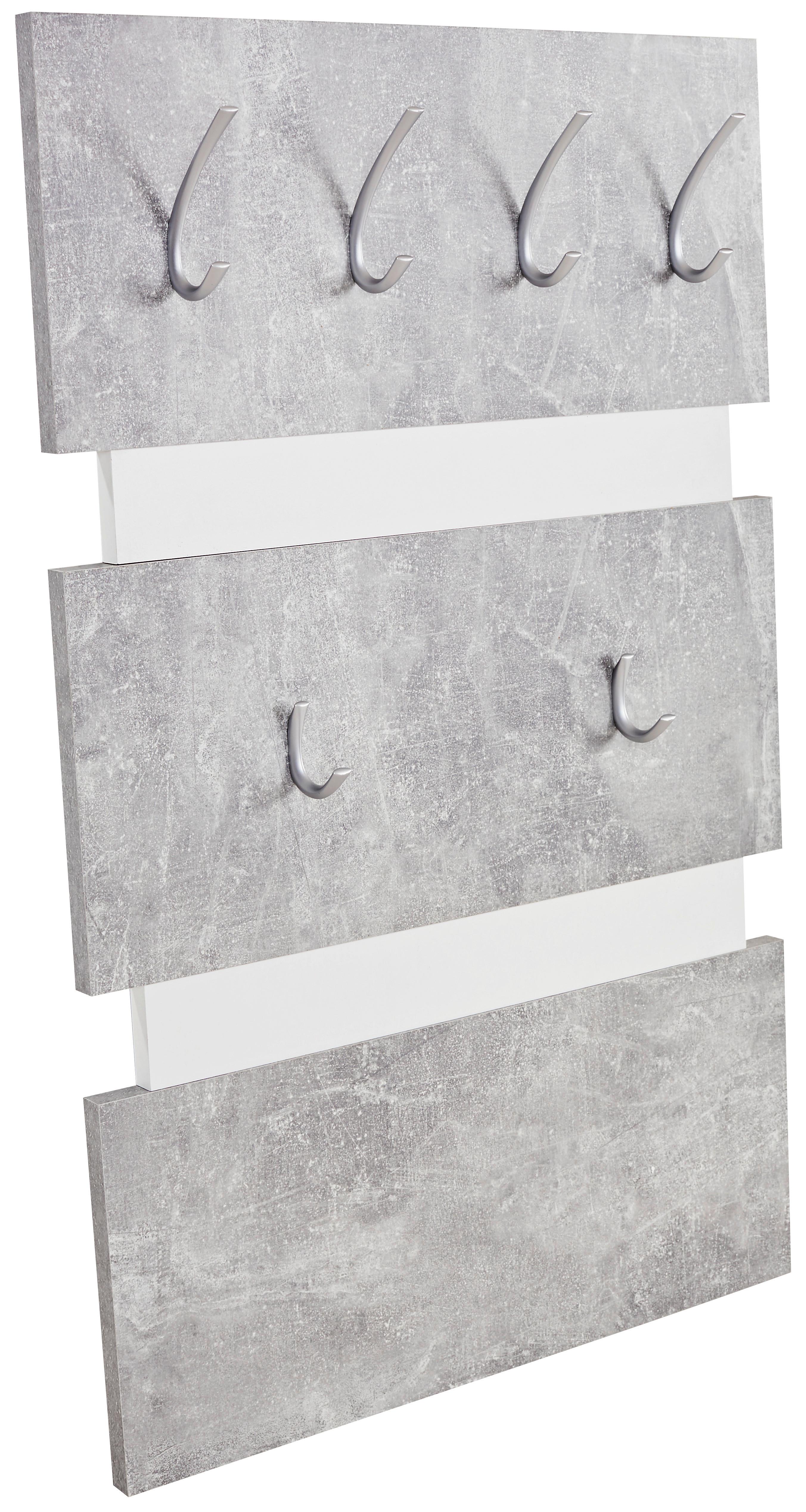 Garderobenpaneel Betonoptik/ Weiß Mit 6 Haken B: 70 cm - Weiß/Grau, MODERN, Holzwerkstoff/Kunststoff (70/99/2cm)