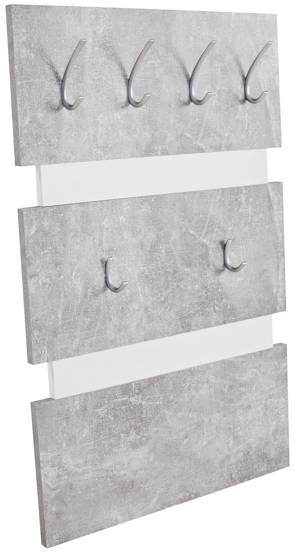 Garderobenpaneel Betonoptik/ Weiß Mit 6 Haken B: 70 cm - Weiß/Grau, MODERN, Holzwerkstoff/Kunststoff (70/99/2cm)