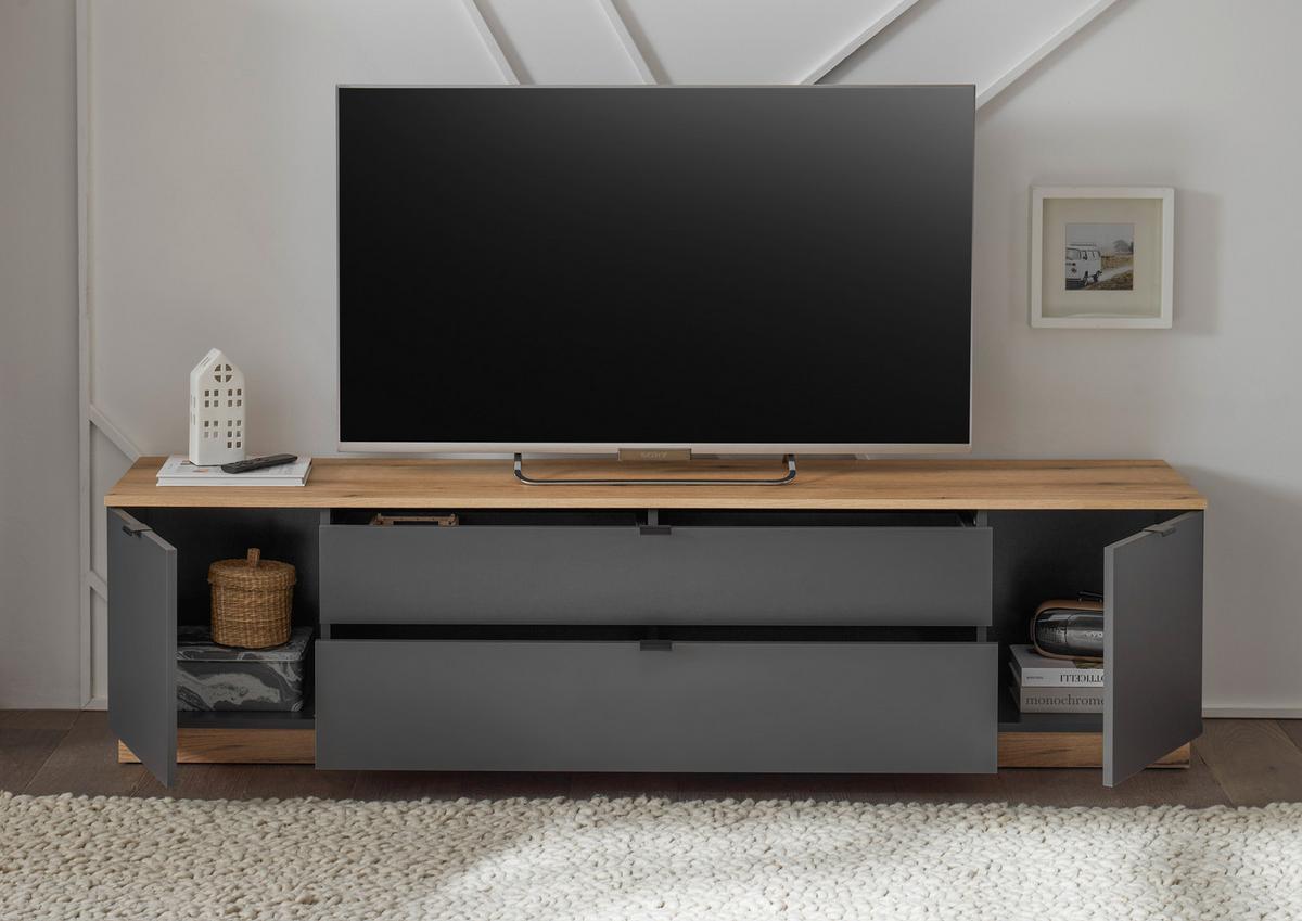 TV-Lowboard Vince II B: 185 cm Anthrazit/Evoke Oak Dekor - Eichefarben/Anthrazit, Trend, Holzwerkstoff (185/47/38cm) - Livetastic