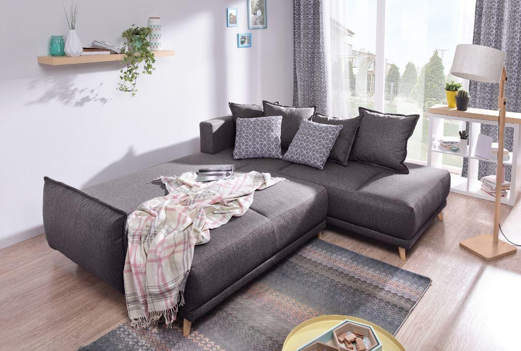 Rozkladacia rohová sedačka LUKAS tmavosivá - svetlosivá/farba borovice, Basics, drevo/textil (235/190cm) - MID.YOU