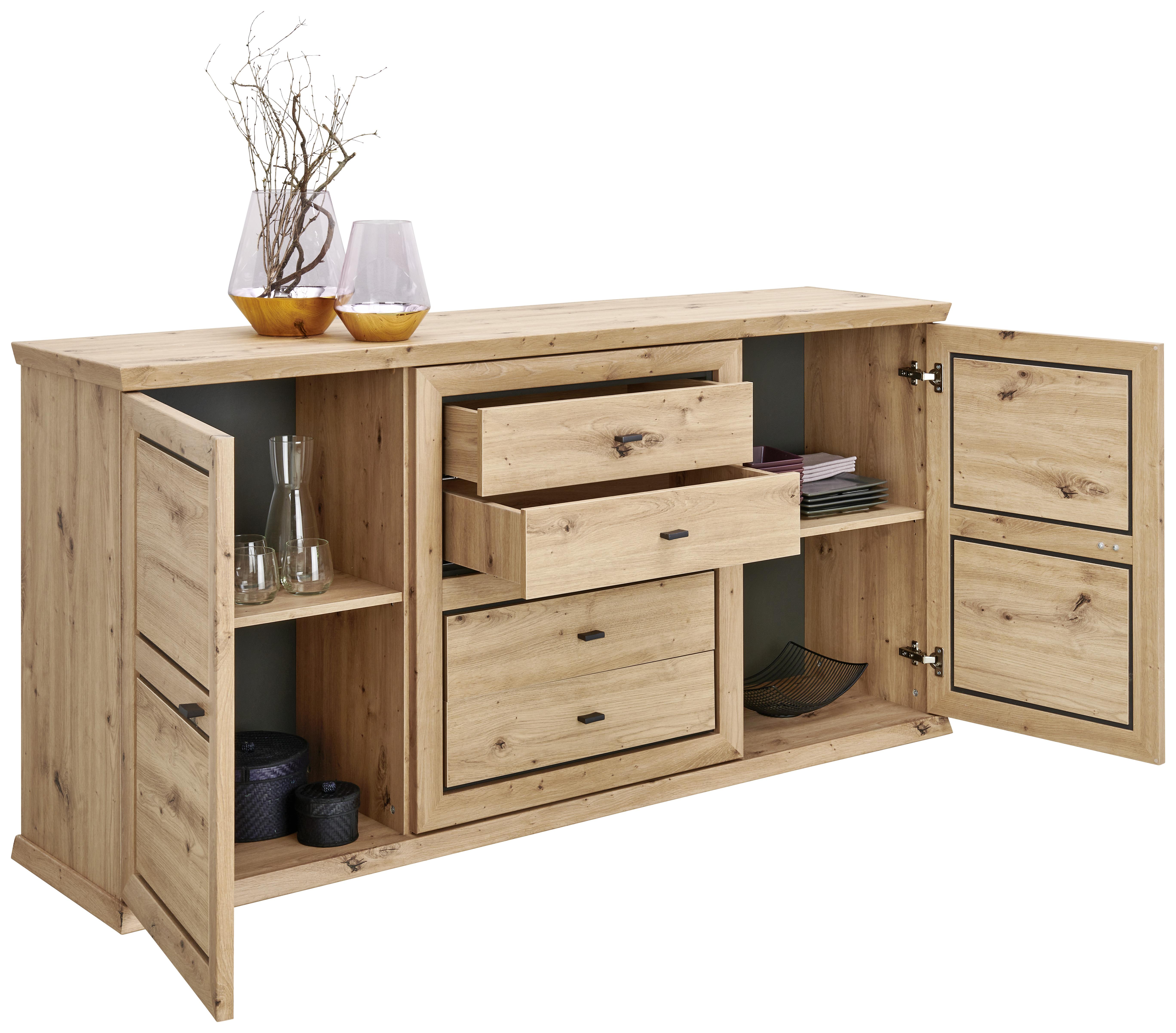 Sideboard  Mit Soft-Close B: 180 cm Harvey, Eiche Dekor - Eichefarben/Anthrazit, KONVENTIONELL, Holzwerkstoff (180/89,5/43cm)