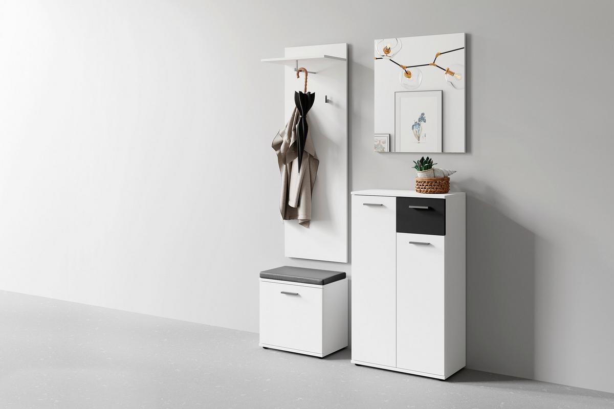 Garderobe Jakob 4-Teilig Schwarz/Weiß B: 60 cm - Schwarz/Weiß, Design, Holzwerkstoff (60/102/30cm) - MID.YOU