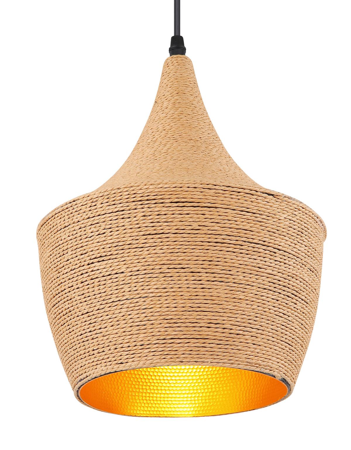 Hängeleuchte H: 140 cm 1-Flammig - Goldfarben/Schwarz, Natur, Textil/Metall (25/140cm) - Globo
