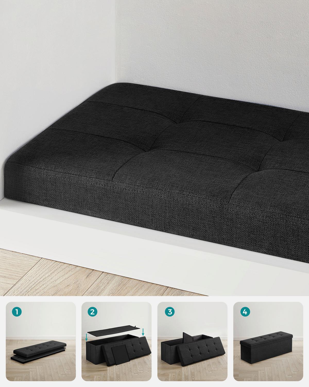 Truhenbank Schwarz B: 110cm - Schwarz, Basics, Holzwerkstoff/Textil (110/38/38cm)