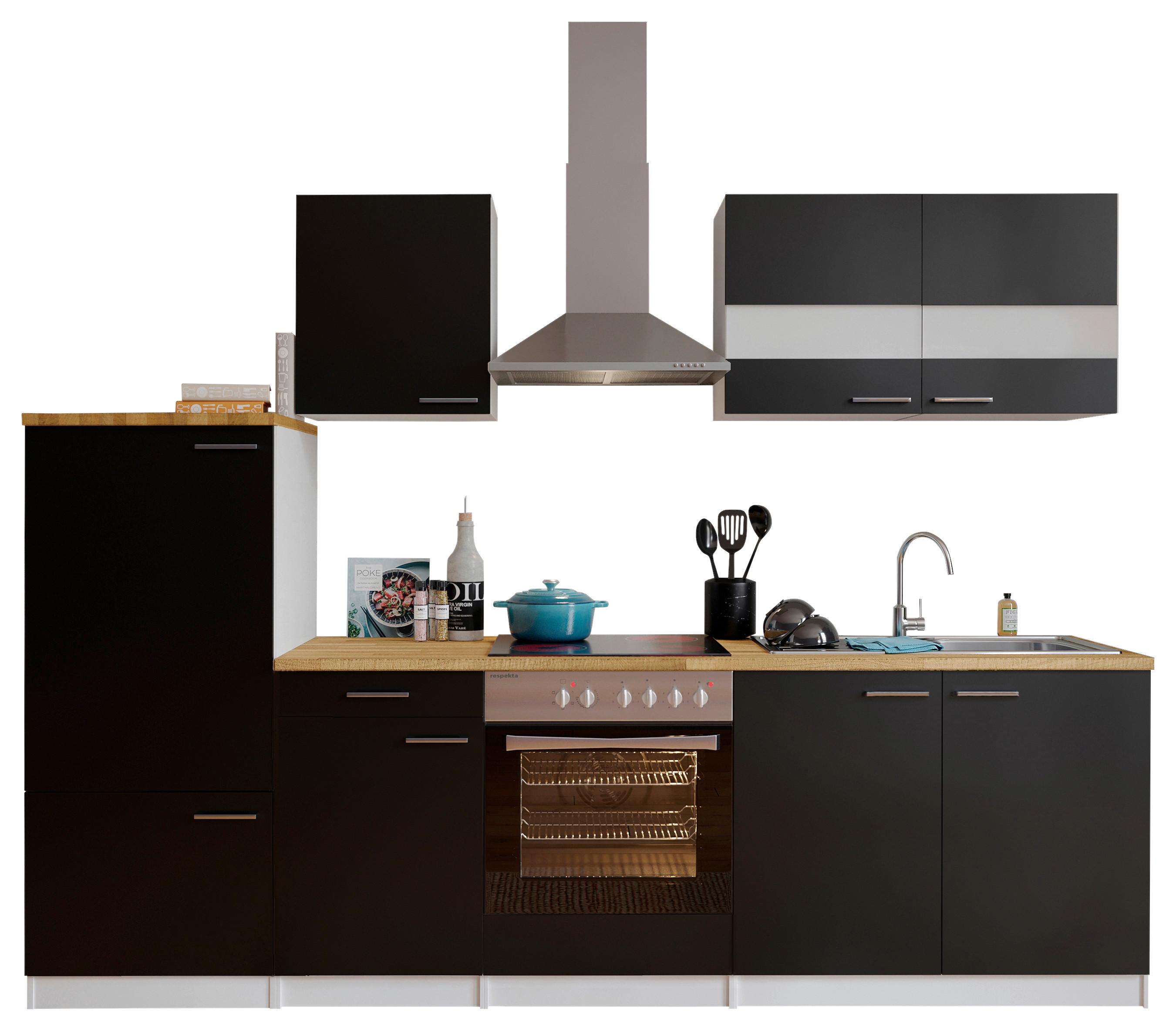 Küchenzeile Ohne Geräte B: 270 Cm Schwarz/weiß/nussbaum Dekor - Nussbaumfarben/Schwarz, Basics, Holzwerkstoff (270cm) - Respekta