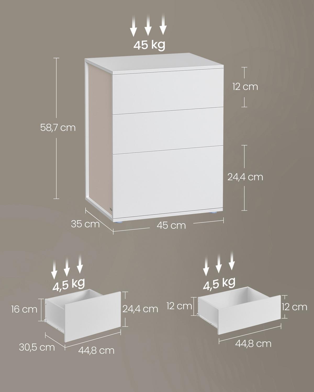 Nachttisch Nightstand - Beige/Weiß, MODERN, Holzwerkstoff (45/58,7/35cm) - MID.YOU