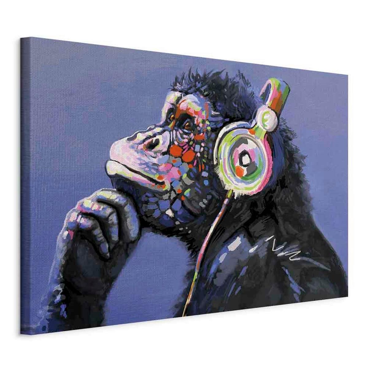 Leinwandbild Musical Monkey Lila Schwarz B: 90 cm - Lila/Schwarz, Basics, Holz/Textil (90/60/1.2cm) - artgeist